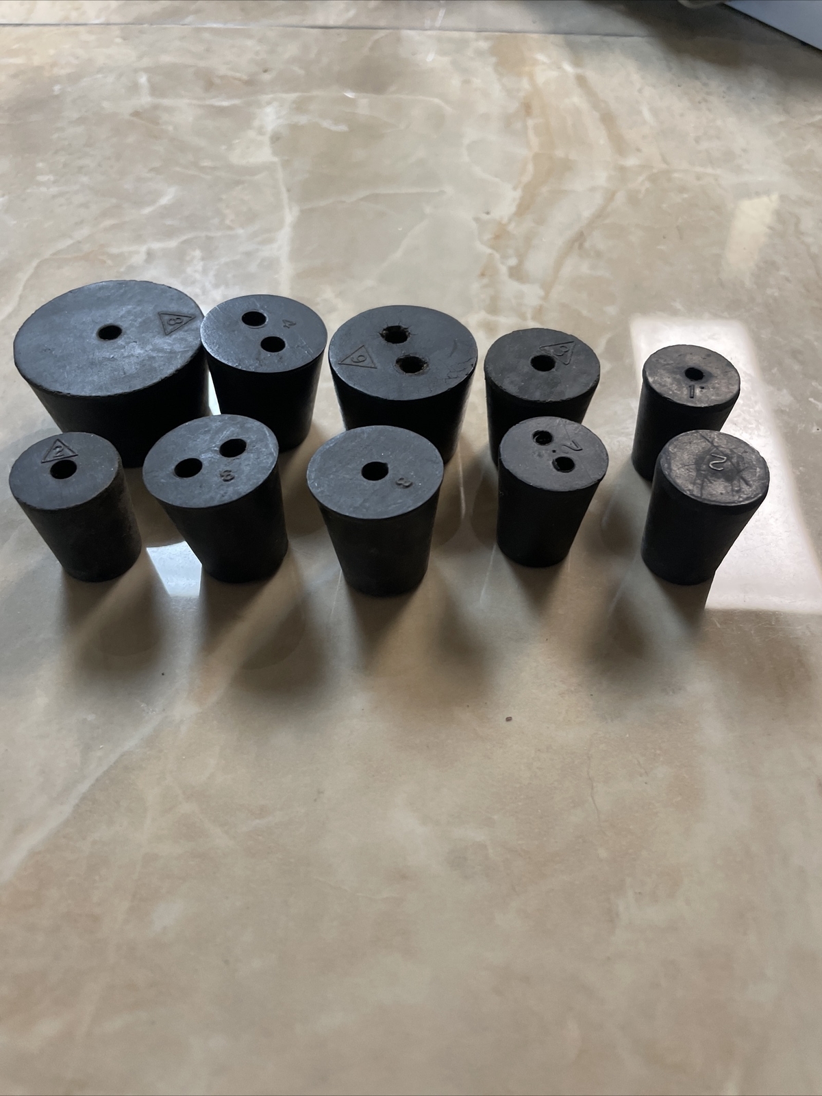 Lot Of 10 Rubber Test tube Stoppers Tapered Random Size Holes Lab Chemistry Bung