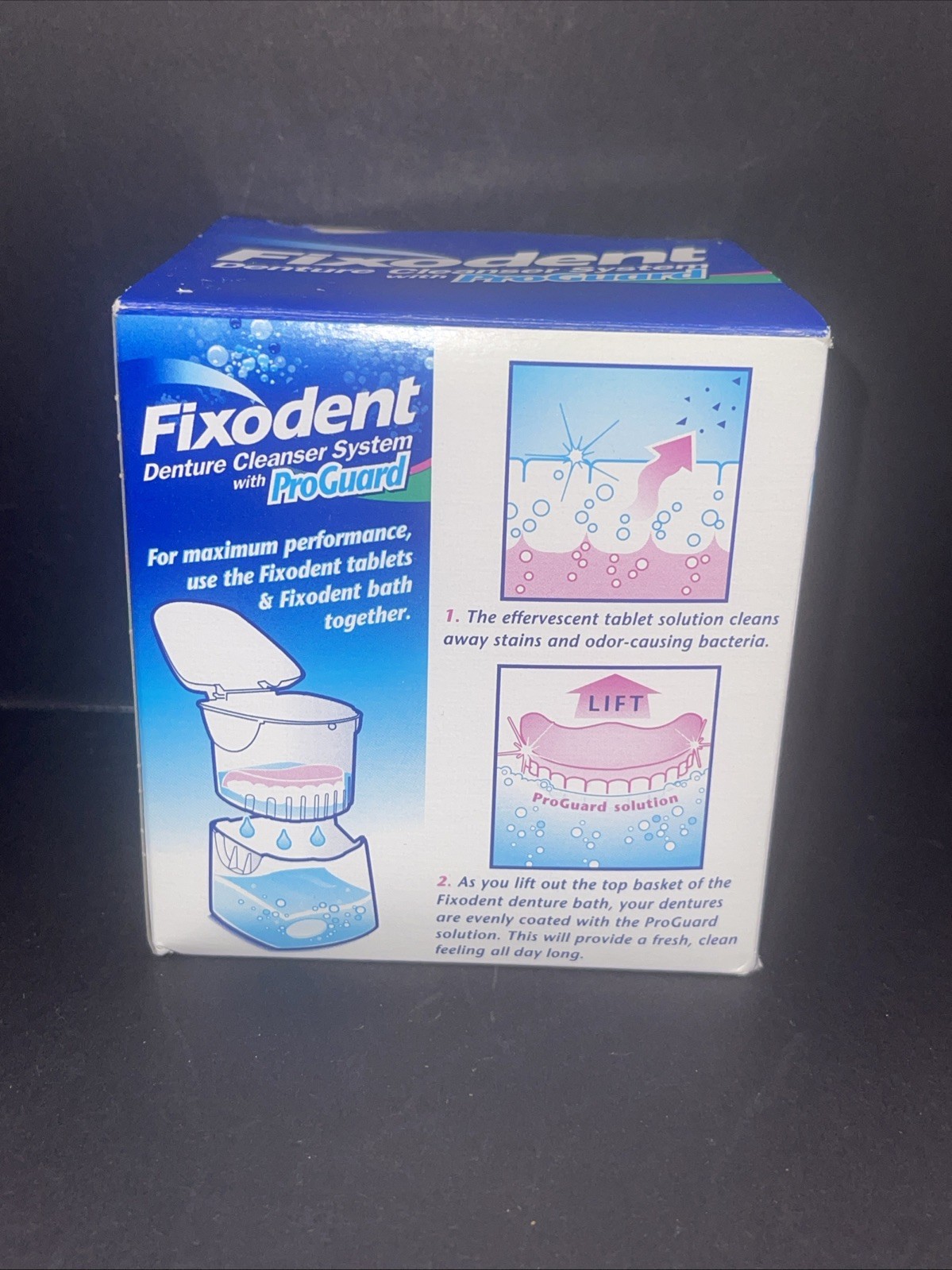 Vintage Fixodent Denture Cleanser System W/ ProGuard (8) Tablets & Bath (read)