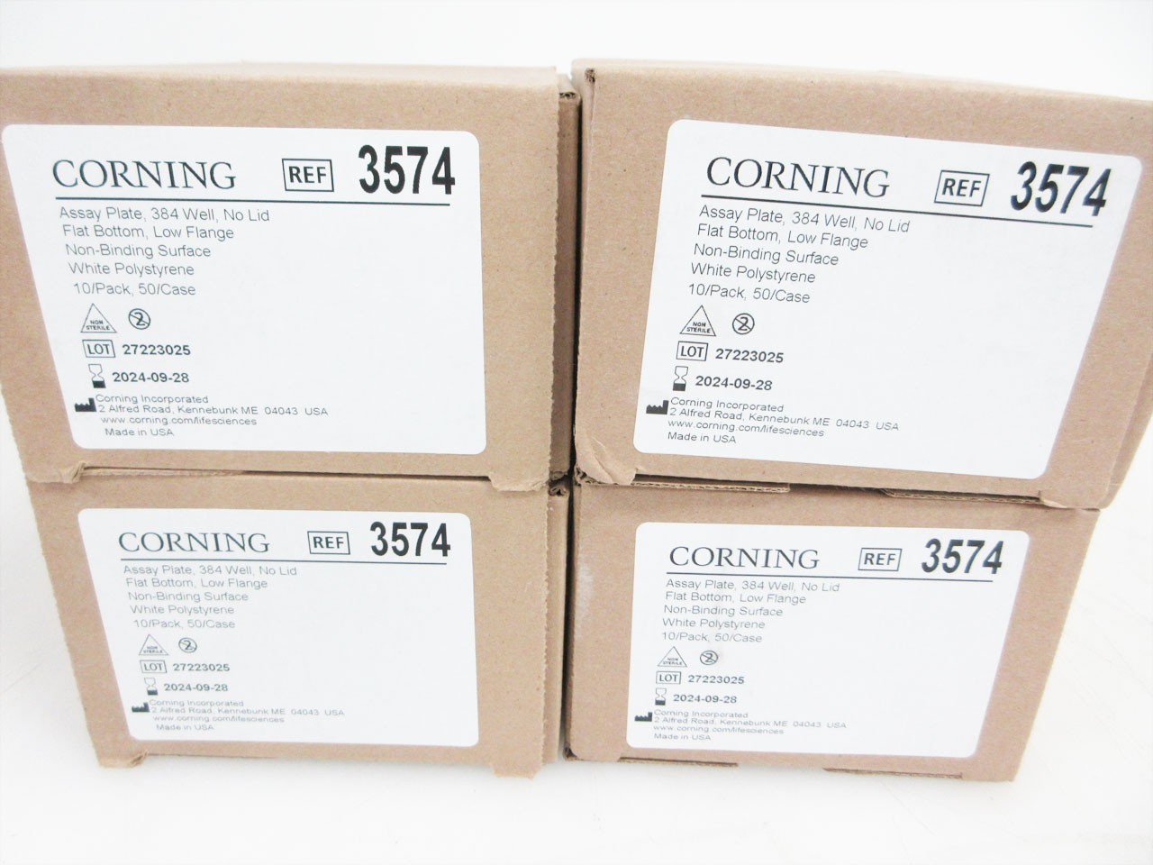 4 BOX CORNING 3574 384-WELL FLAT BOTTOM POLYSTYRENE MICROPLATE EXP 2024-09-28