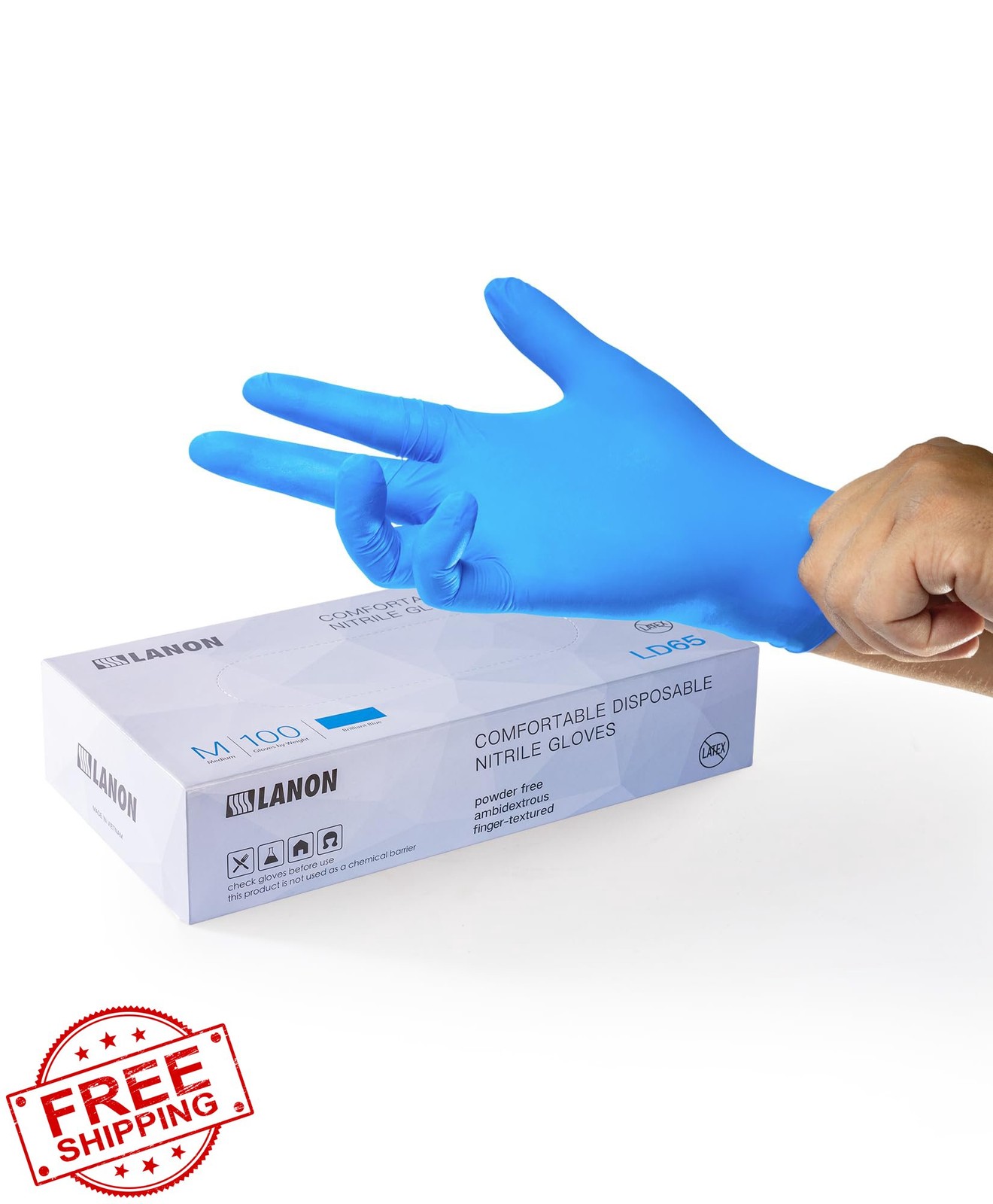 LANON Blue Nitrile Gloves Large 100 Pack