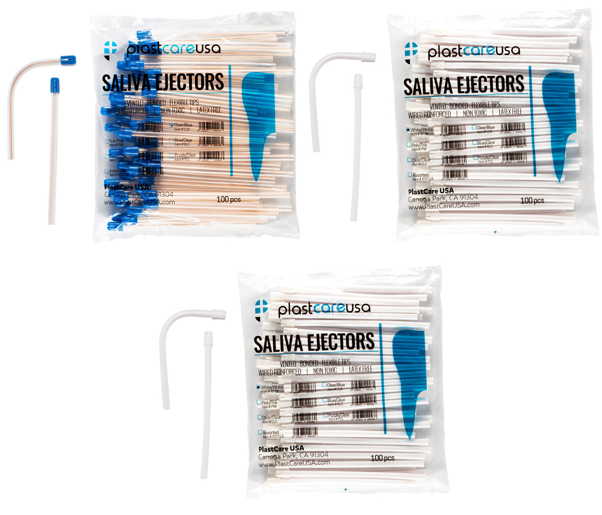 300pcs Saliva Ejectors Disposable Clear/Blue, White/White (3 Bgs) $8.64/Bg CHEAP