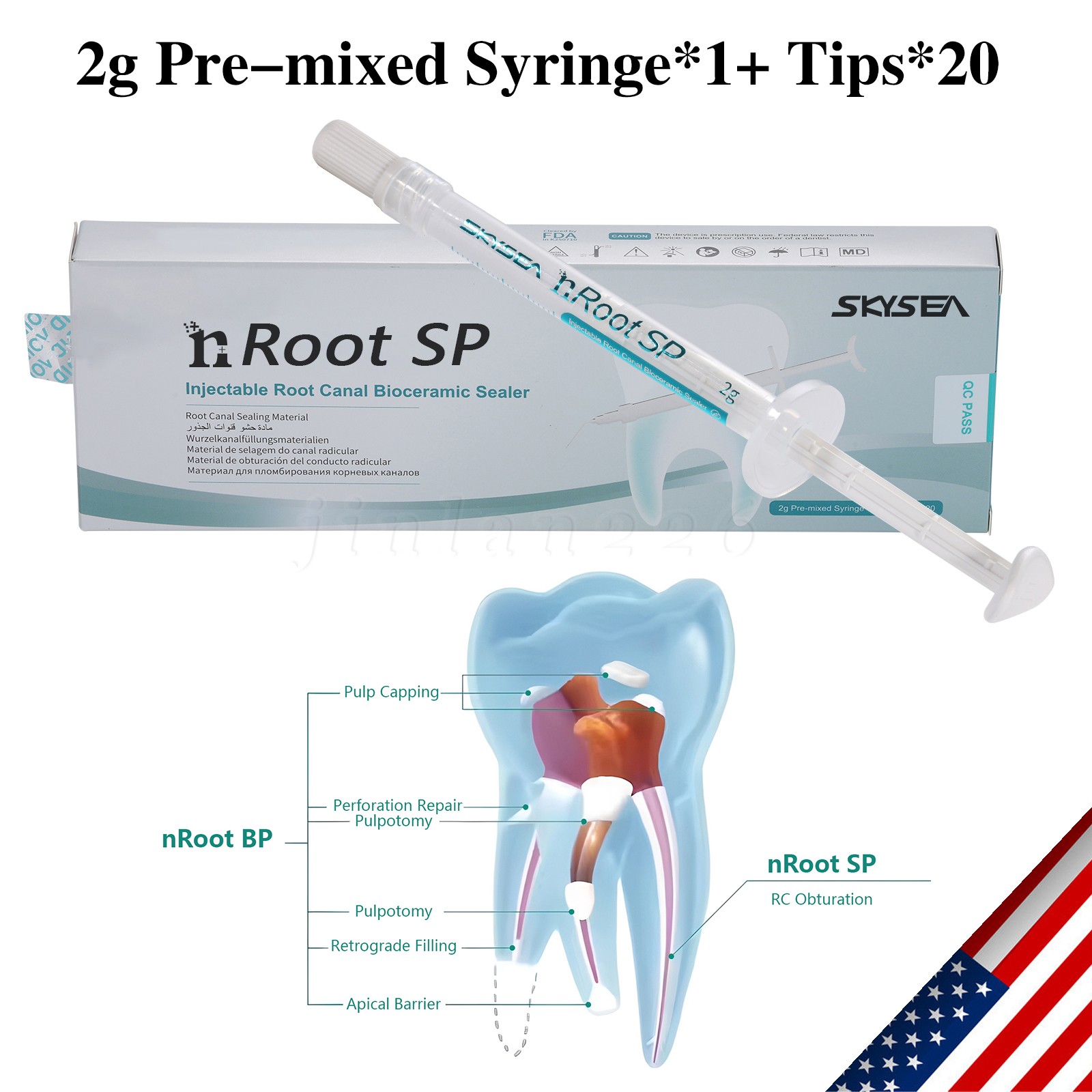 2g nRoot SP BC Sealer Hi Flow Bioceramic Root Canal Sealing Material + 20 tips