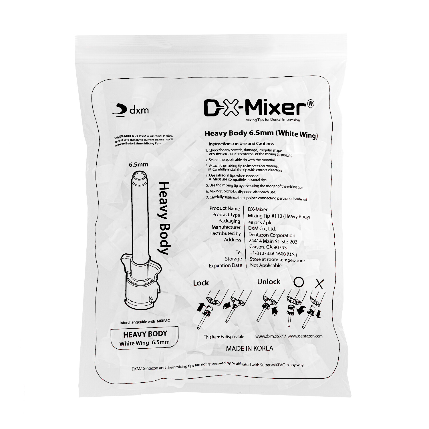 48Pcs DX-Mixer Dental Impression Material Mixing Tips 6.5/5.4/4.2mm Korea Made