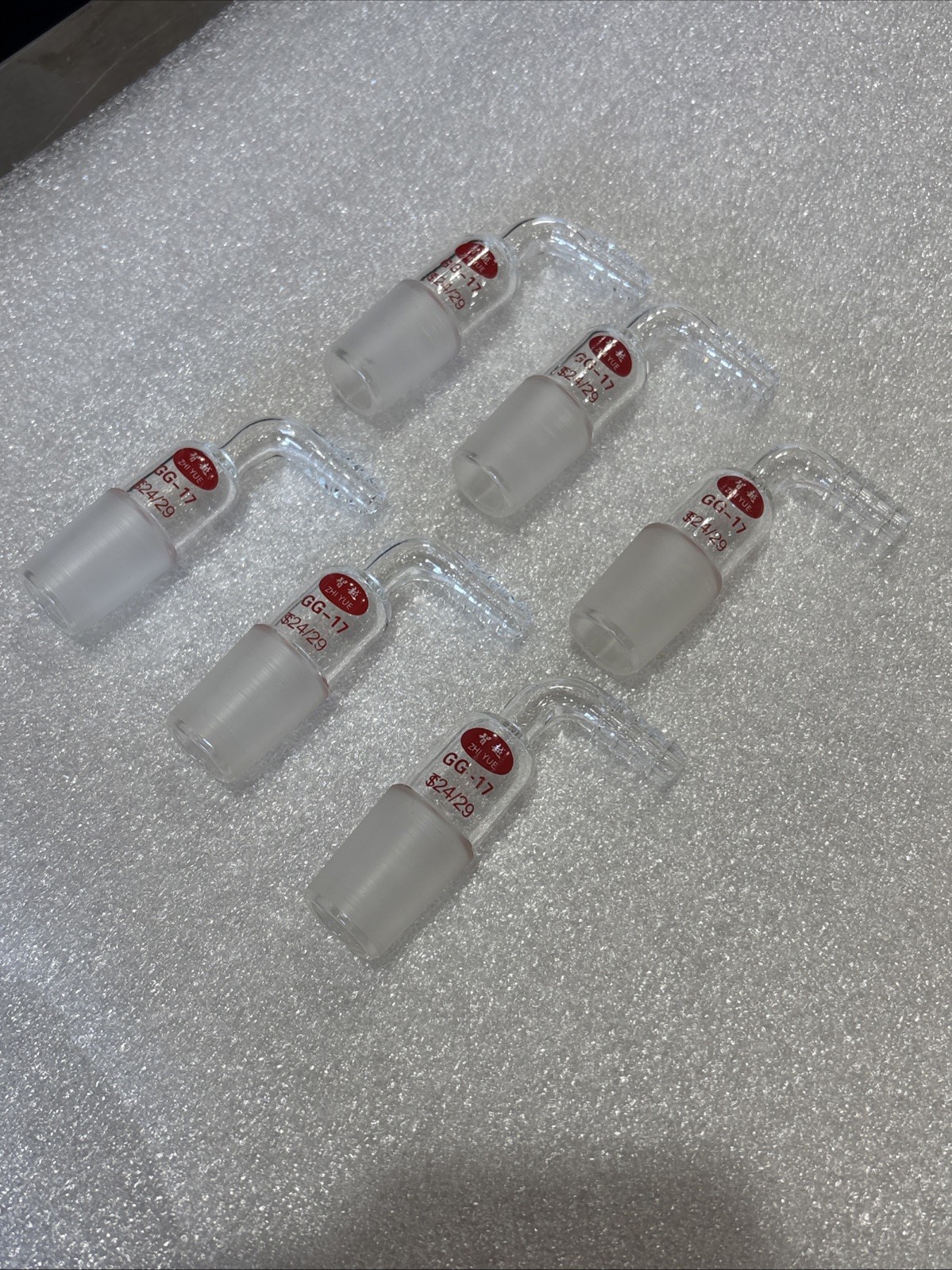 Lot Of 6 – 24/29 Taper Glass Vacuum Barb Adapter Elbow GG-17 Lab Laboratory