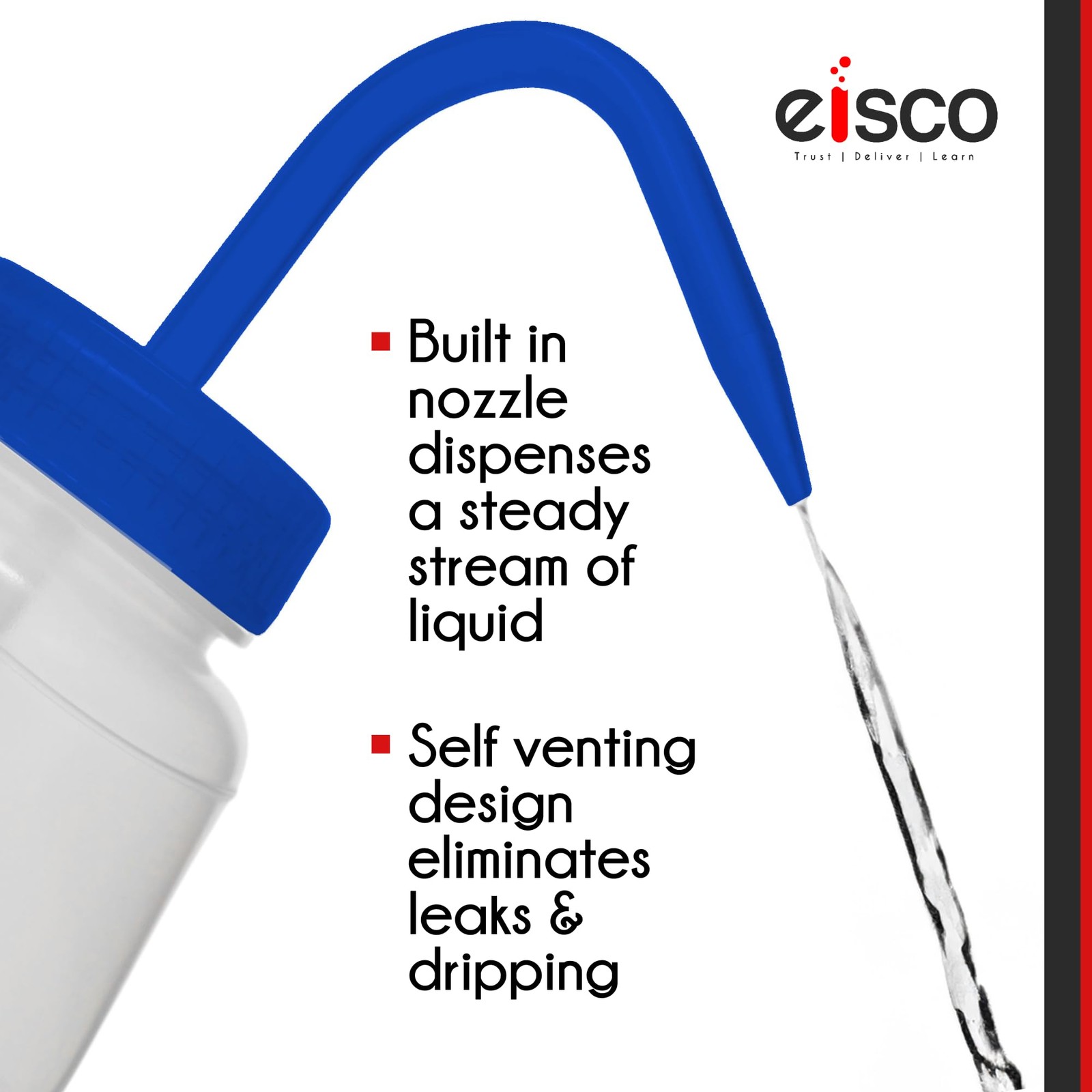 EISCO Wash Bottle for Water, 500ml – Labeled with Color Coded Chemical Safet…