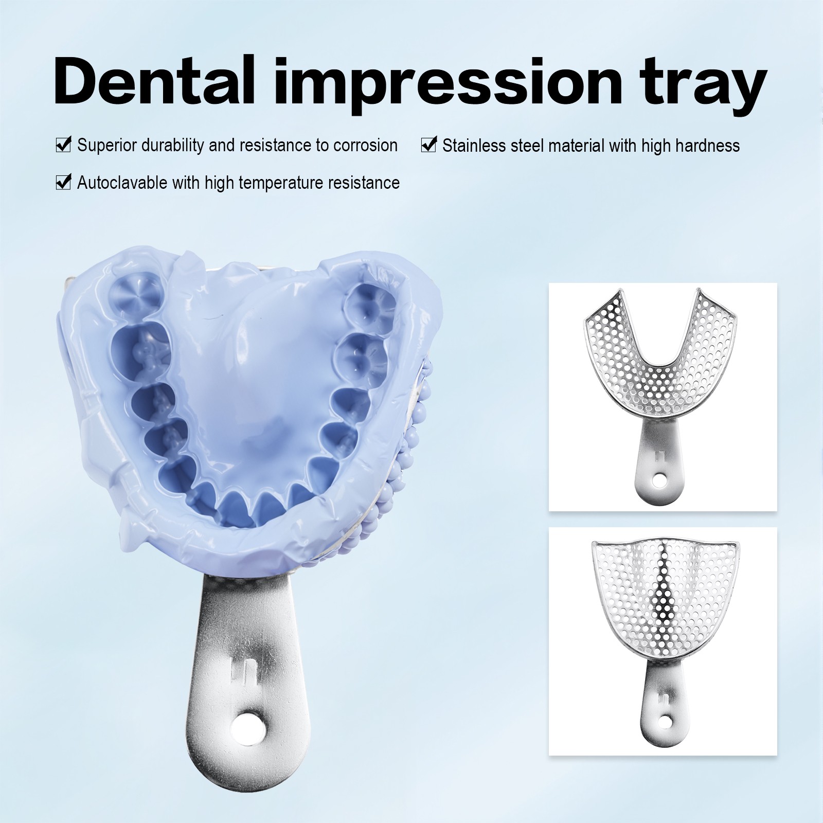 2Pcs Dental Upper Lower Teeth Trays Stainless Steel Impression Trays Small Size