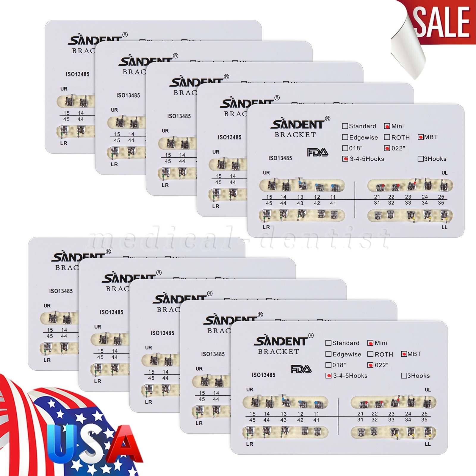 10kits Dental Brackets Braces Orthodontic Mini Roth/MBT 022″ Hooks 3-4-5 FDA mx
