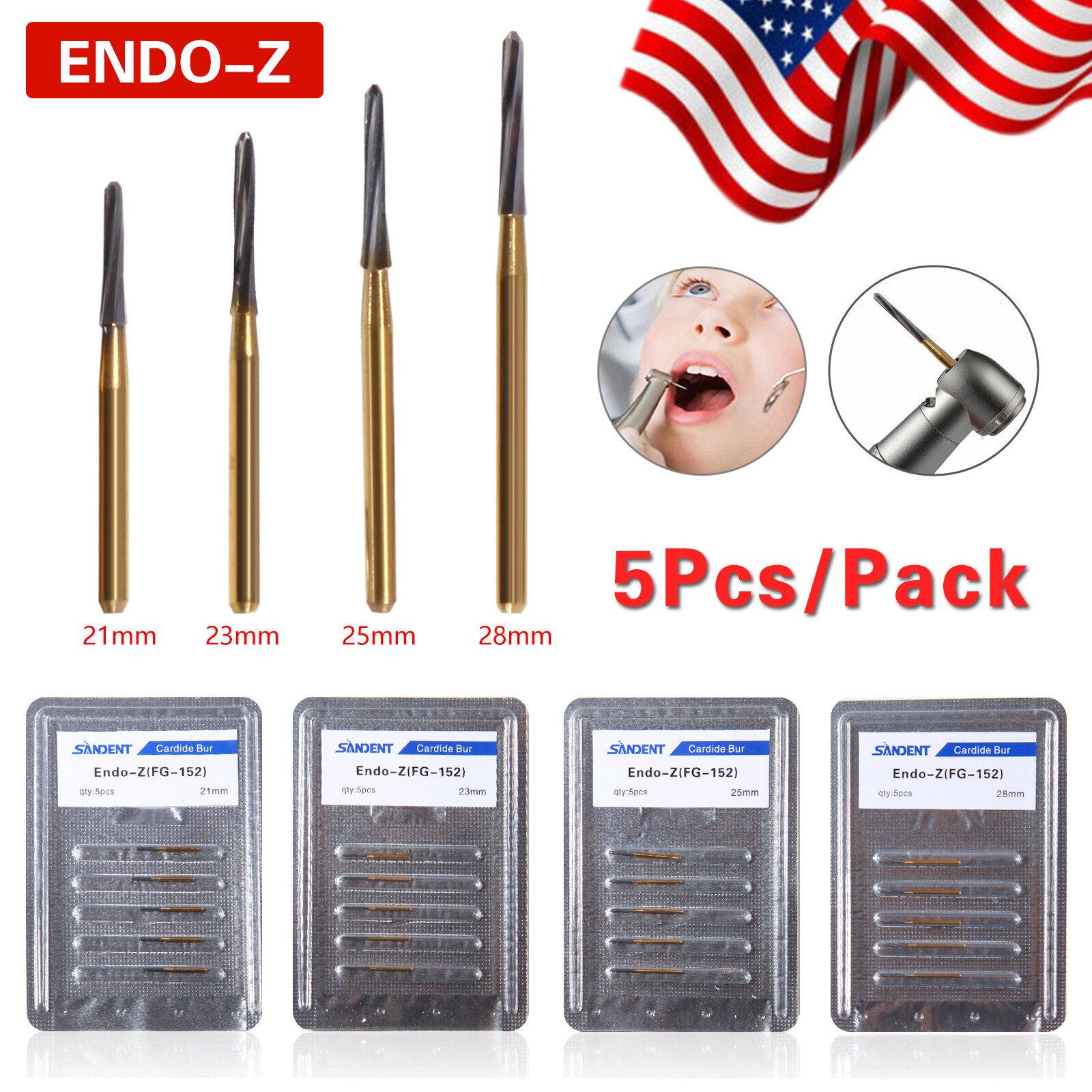Dental E-generator LED High Speed Handpiece2/4Holes /Endodontic Carbide Burs USA