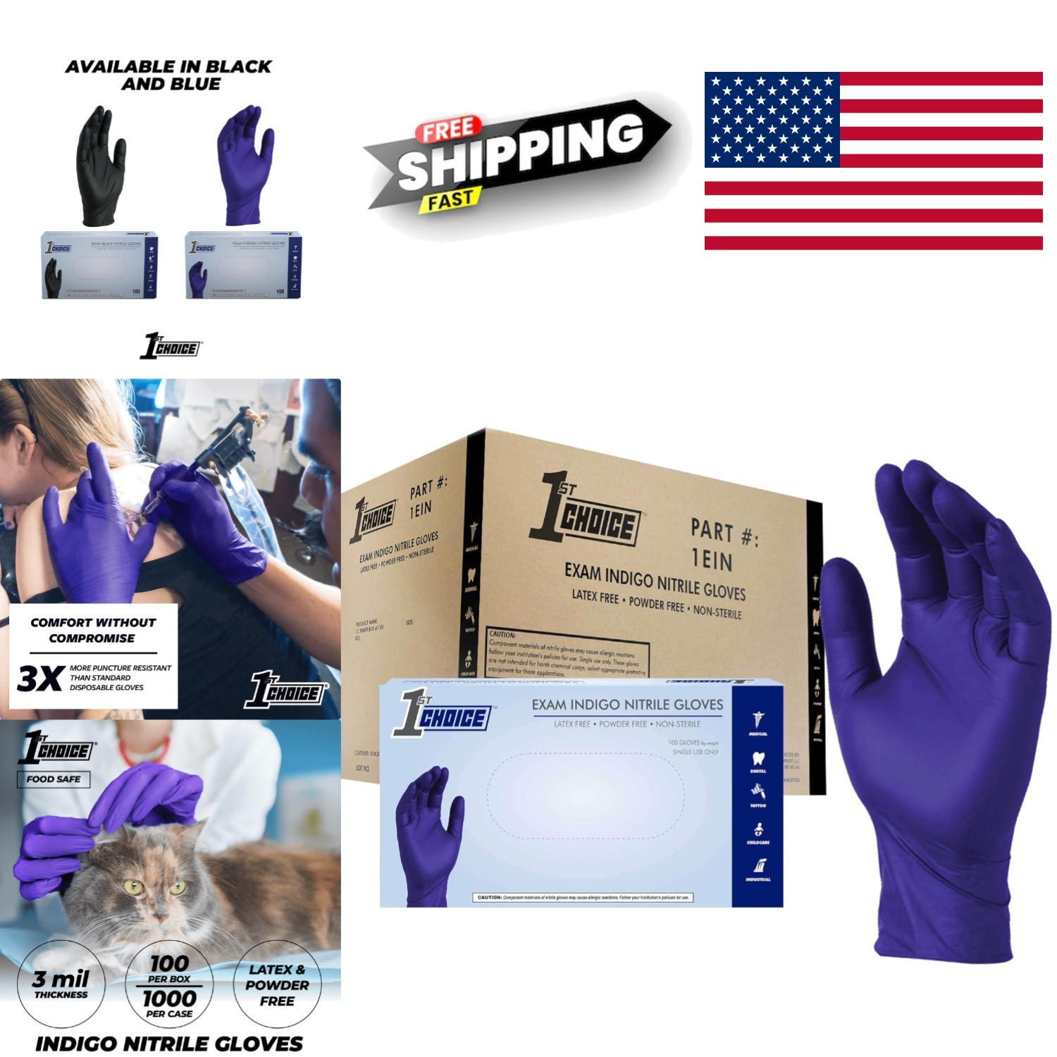 Indigo Nitrile Gloves XL 1000 Count Disposable Powder Free Cleaning Supplies
