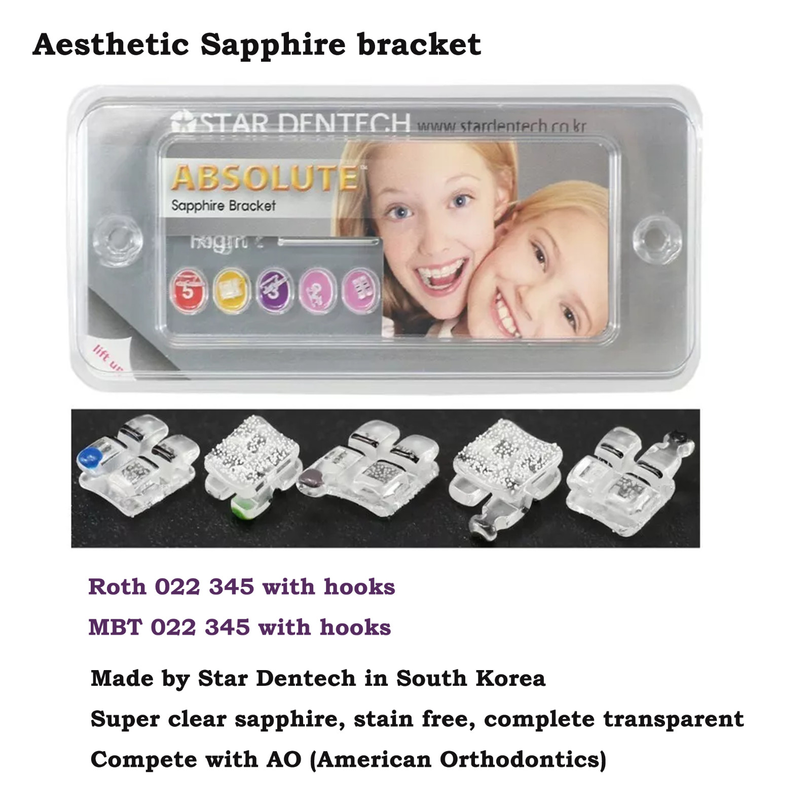 Star Dentech Orthodontic Brackets Sapphire Monocrystalline Ceramic Roth MBT 022