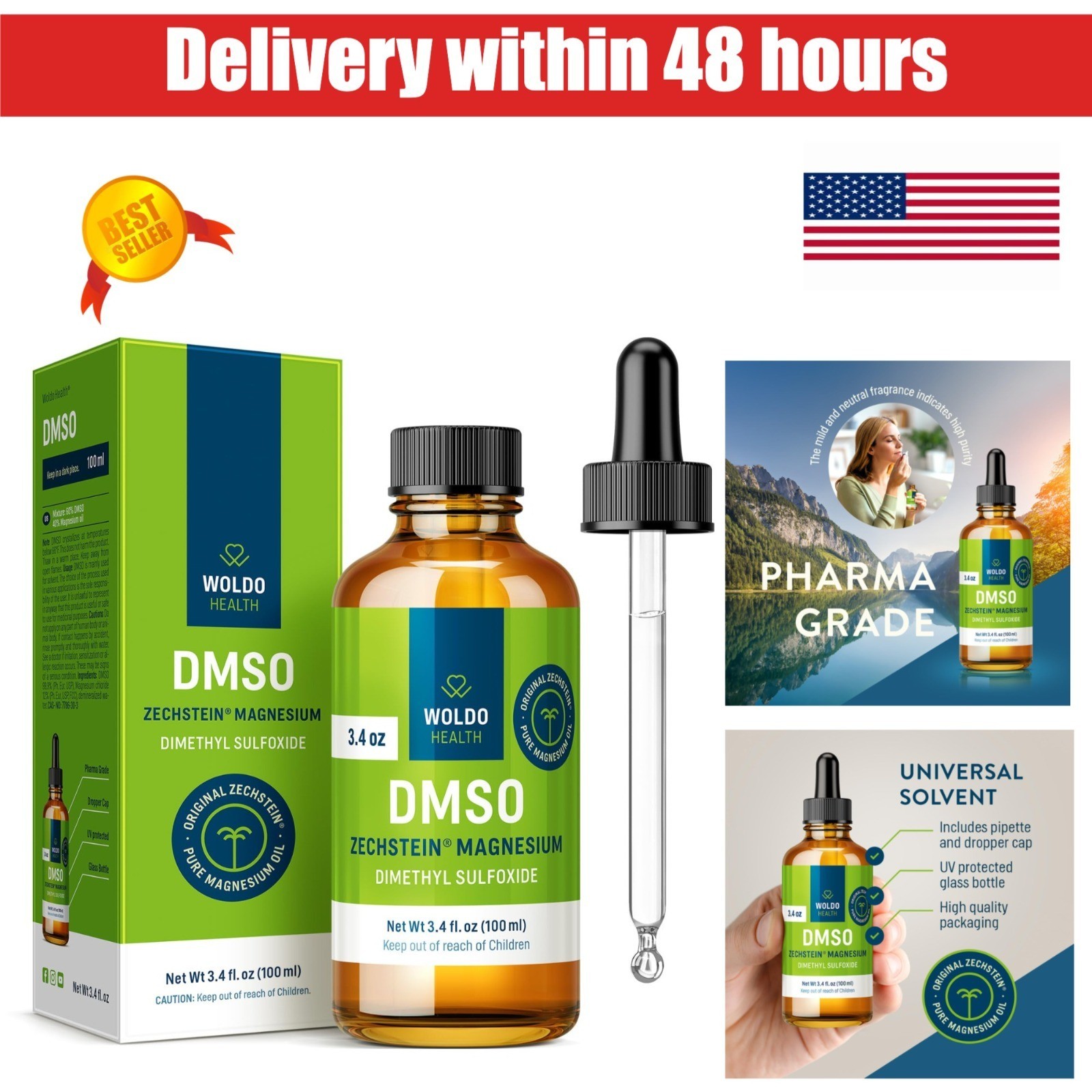 WoldoHealth DMSO 99.9% Pharmaceutical Grade 8.45 fl oz Glass Bottle