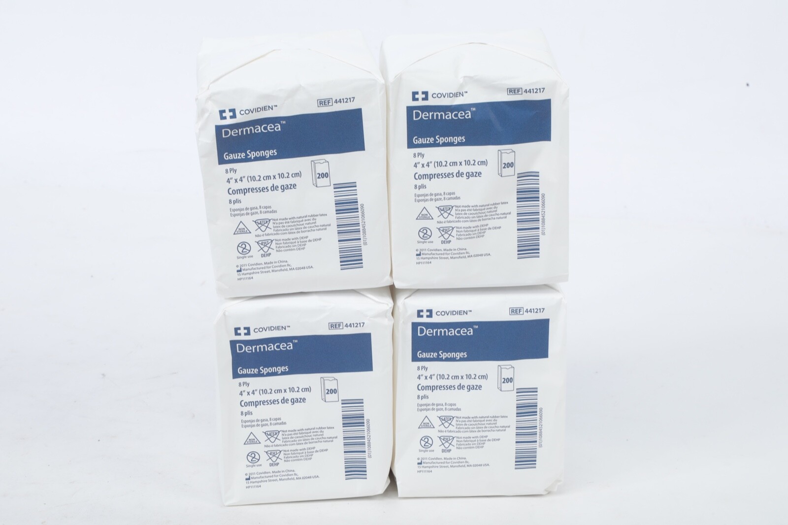 4 (200 Pack) 8 Ply Covidien Dermacea Sterile Gauze Sponge 4″ x 4″ No. 441217