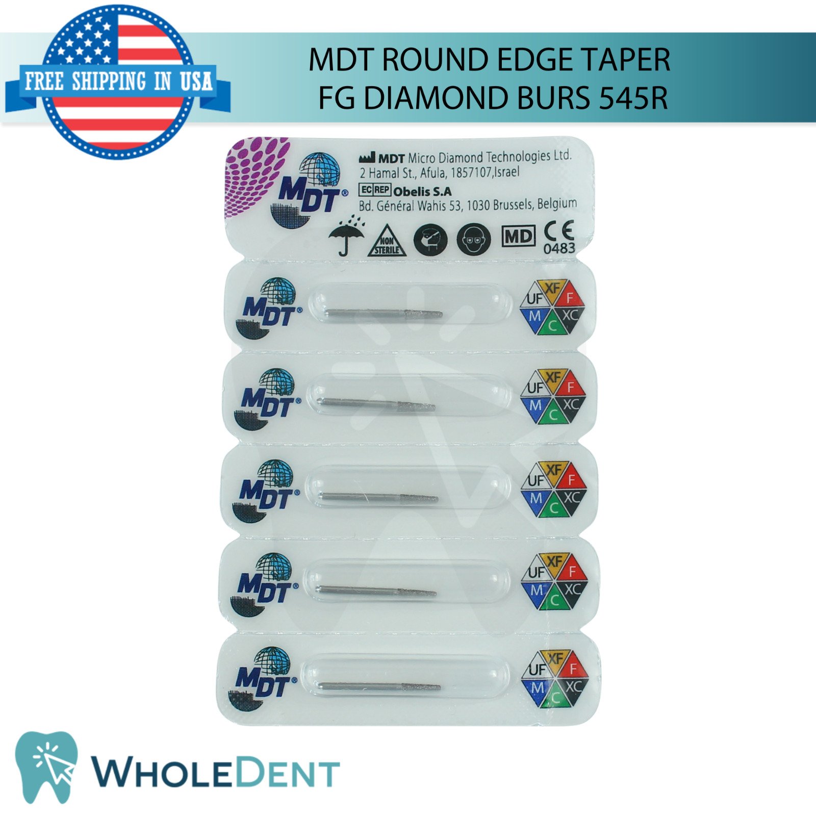 Dental MDT Round Edge Taper 545R FG Diamond Burs Restorative Tool L19.0mm