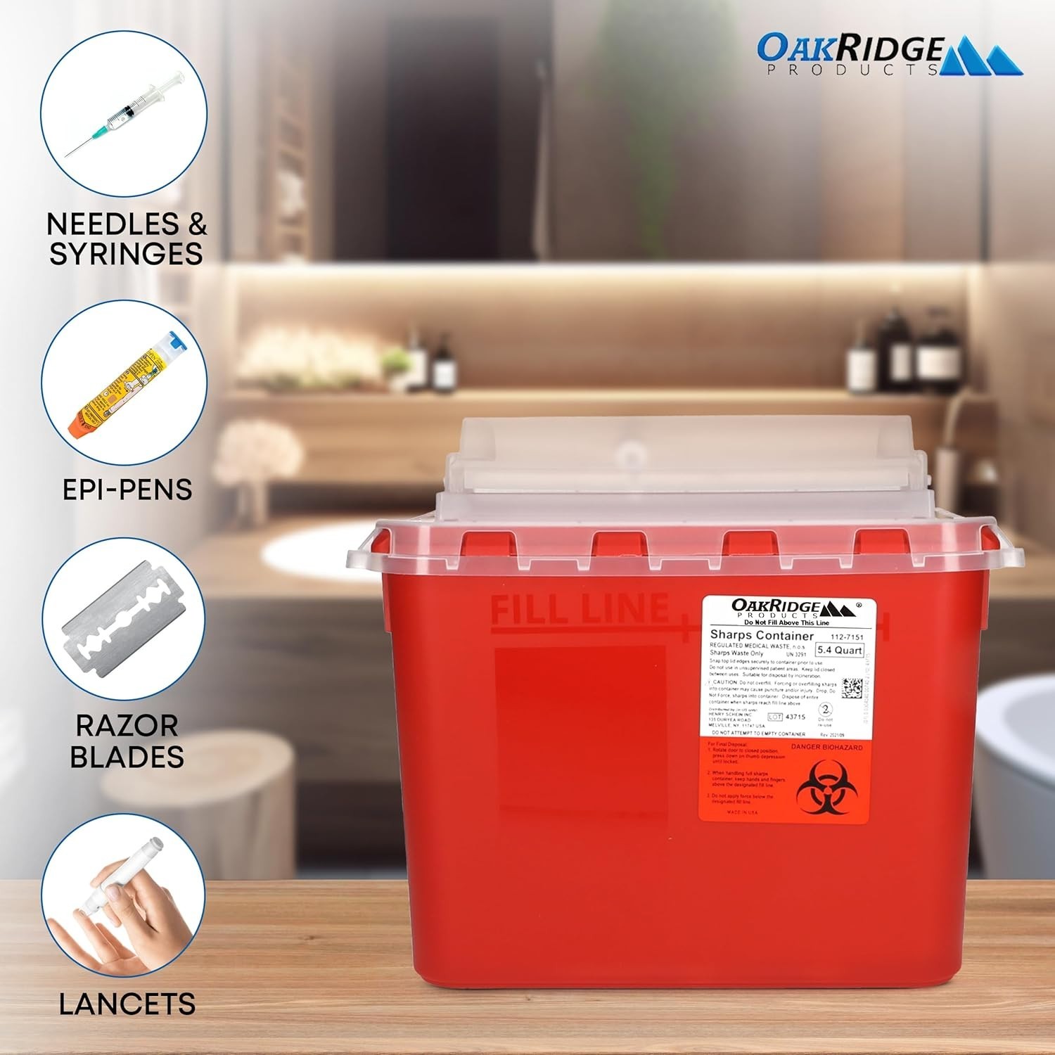 Transparent 5.4 Quart Touchless Biohazard Waste Disposal with Rotating Lid