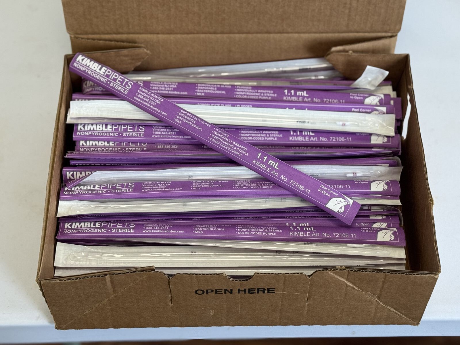(200-Pack) Kimble Bacteriological Milk Pipets Pipettes 72106-11 1.1ml Sterile