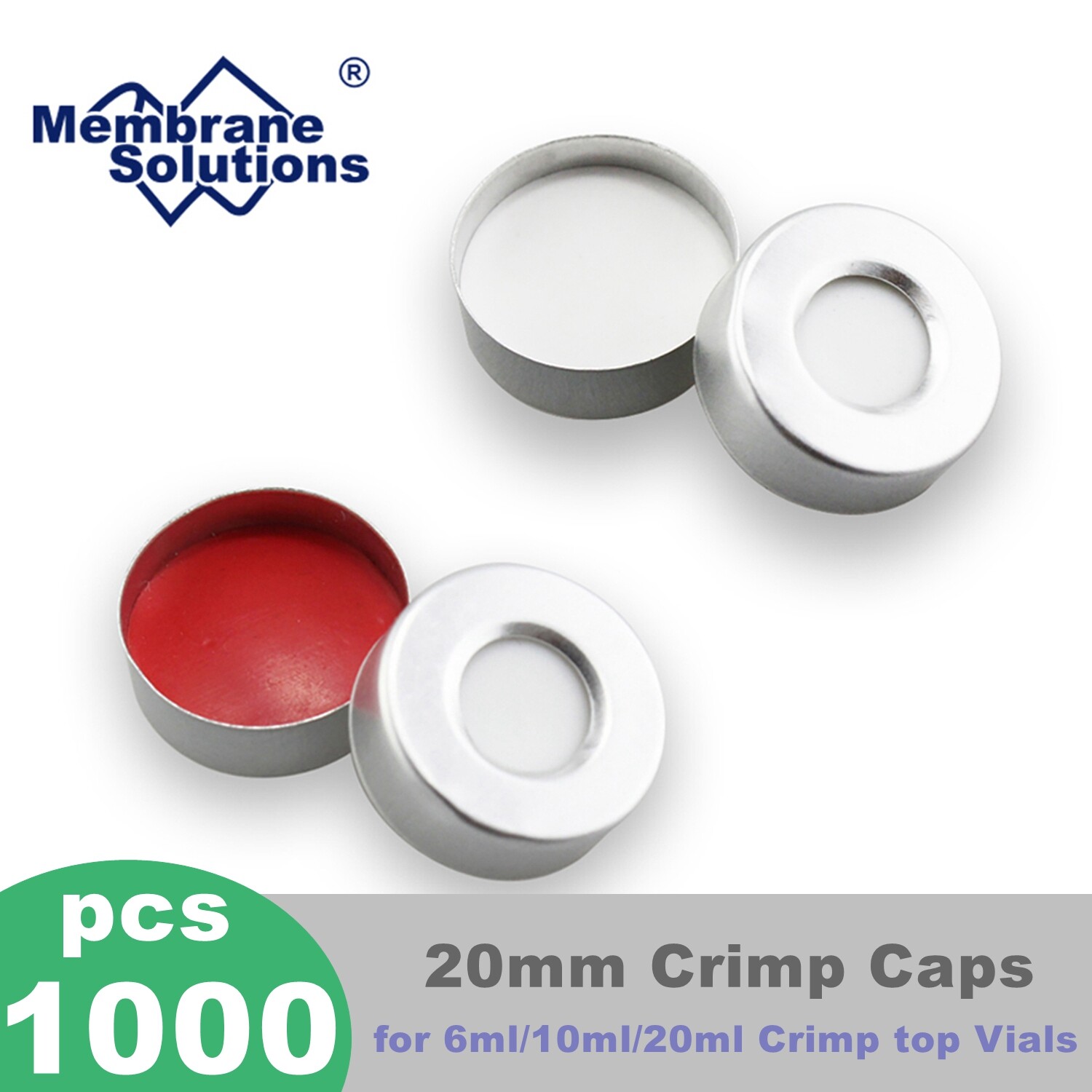 20mm Aluminum Silver Crimp Top Cap with PTFE / Silicone Septa for Headspace Vial