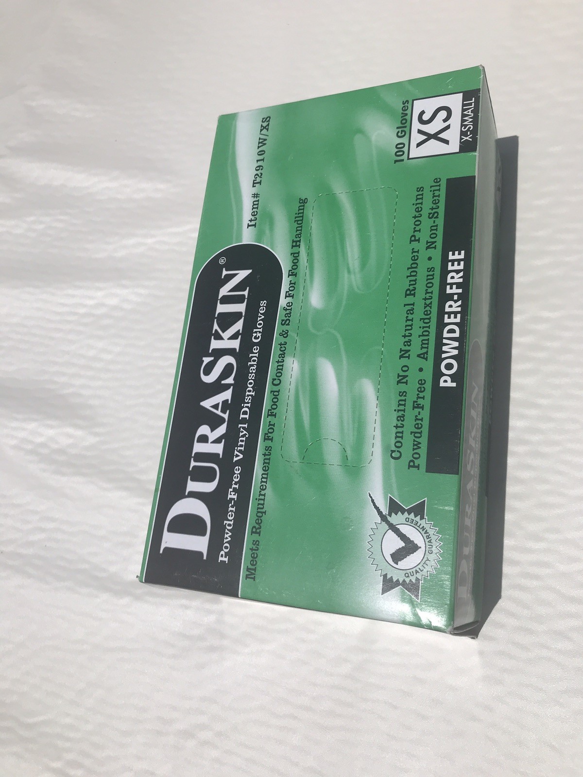 DuraSkin 2904W XS Green 6.5mil Vinyl Disposable Exam Gloves, 100/PK
