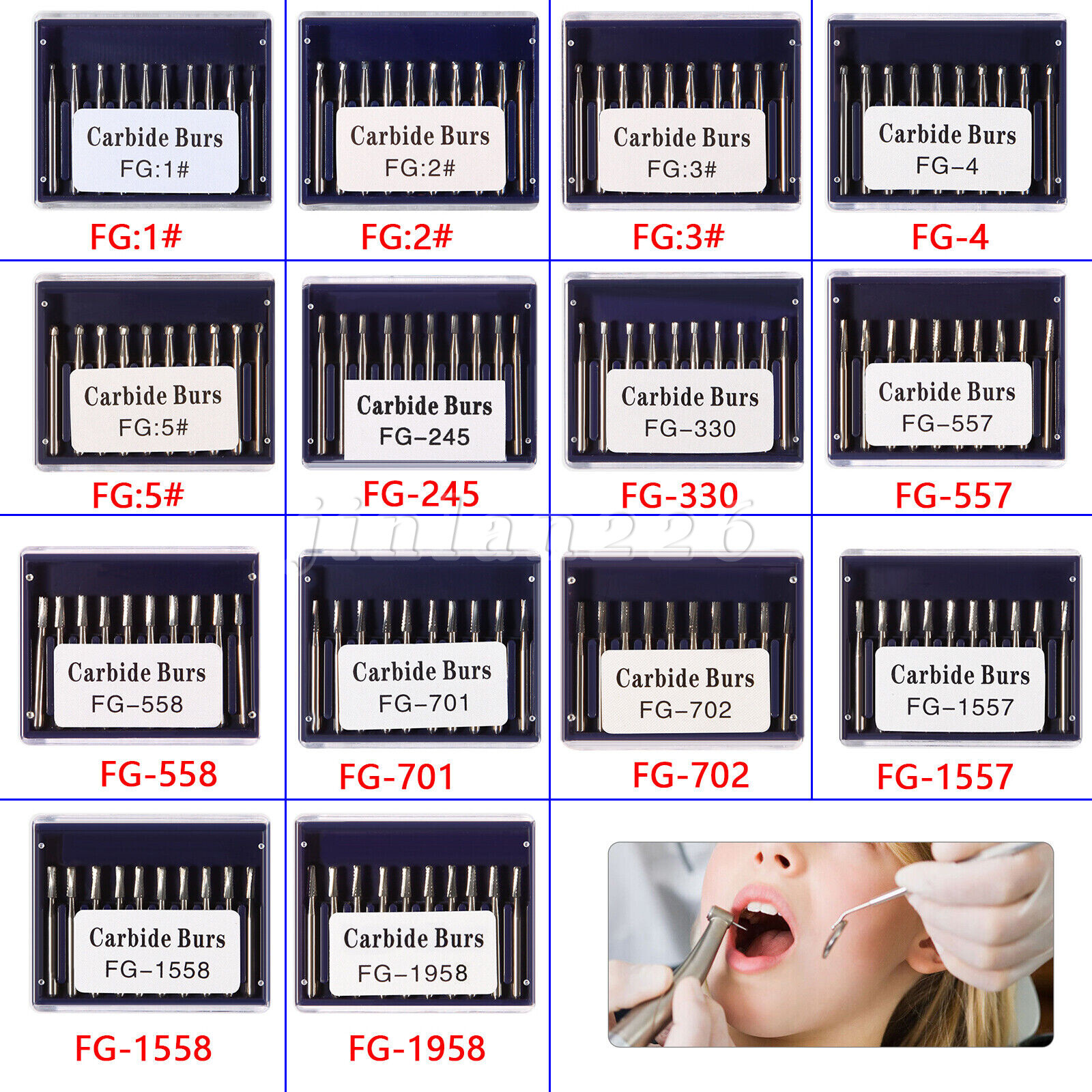 Dental Carbide Burs FG 330 245 1-5 701 Bur High Speed Pear Domed Taper Fissure