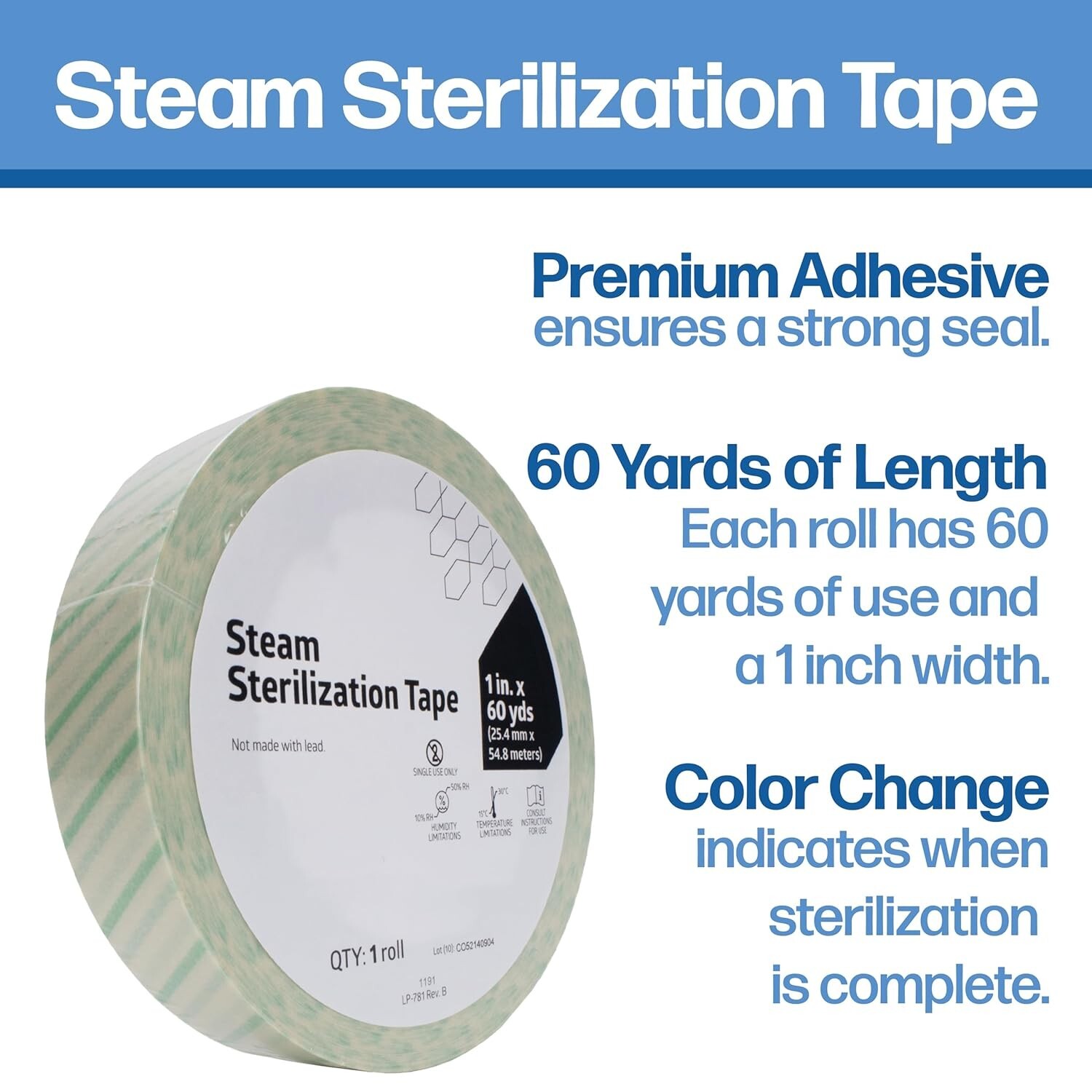 Steam Autoclave Tape, 1″ x 60 Yards, Each
