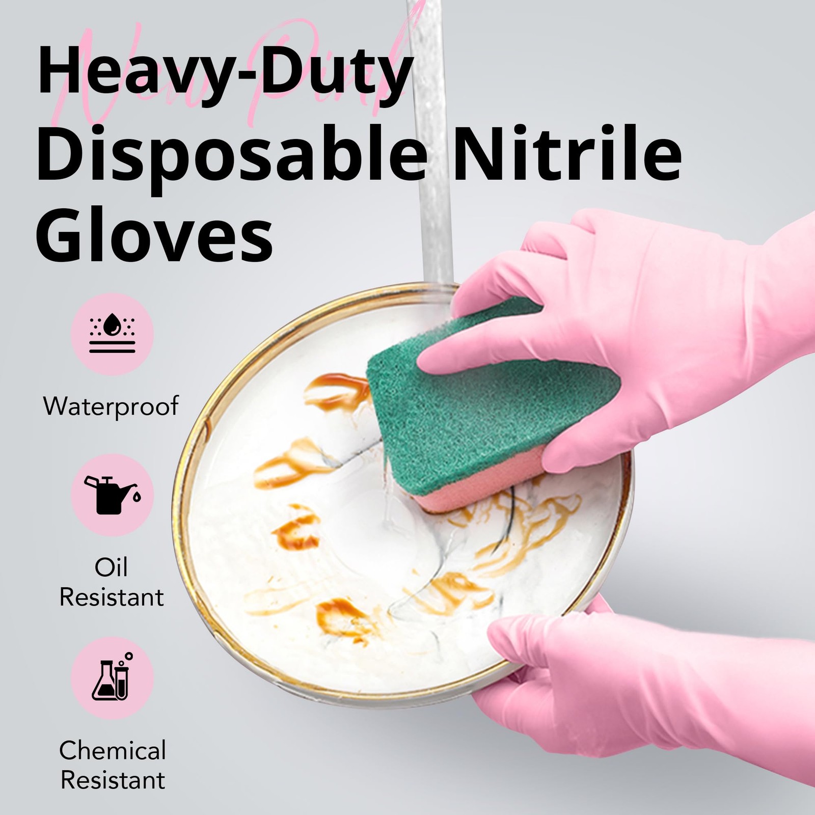 SwiftGrip Nitrile Dishwashing Gloves, 12in, 6~mil, Small, Box of 100