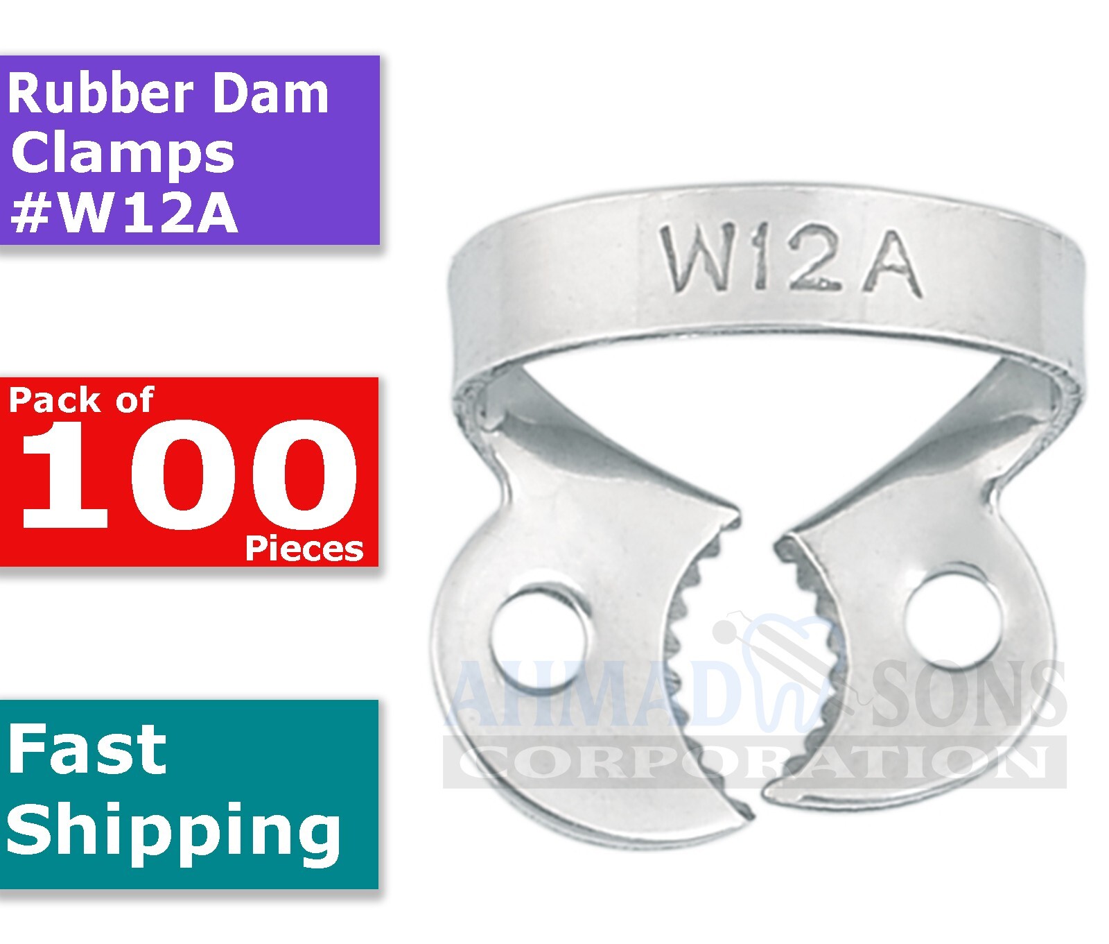 100 Pcs Dental Rubber Dam Clamps #W12A Wingless Endodontic Molars Restoration