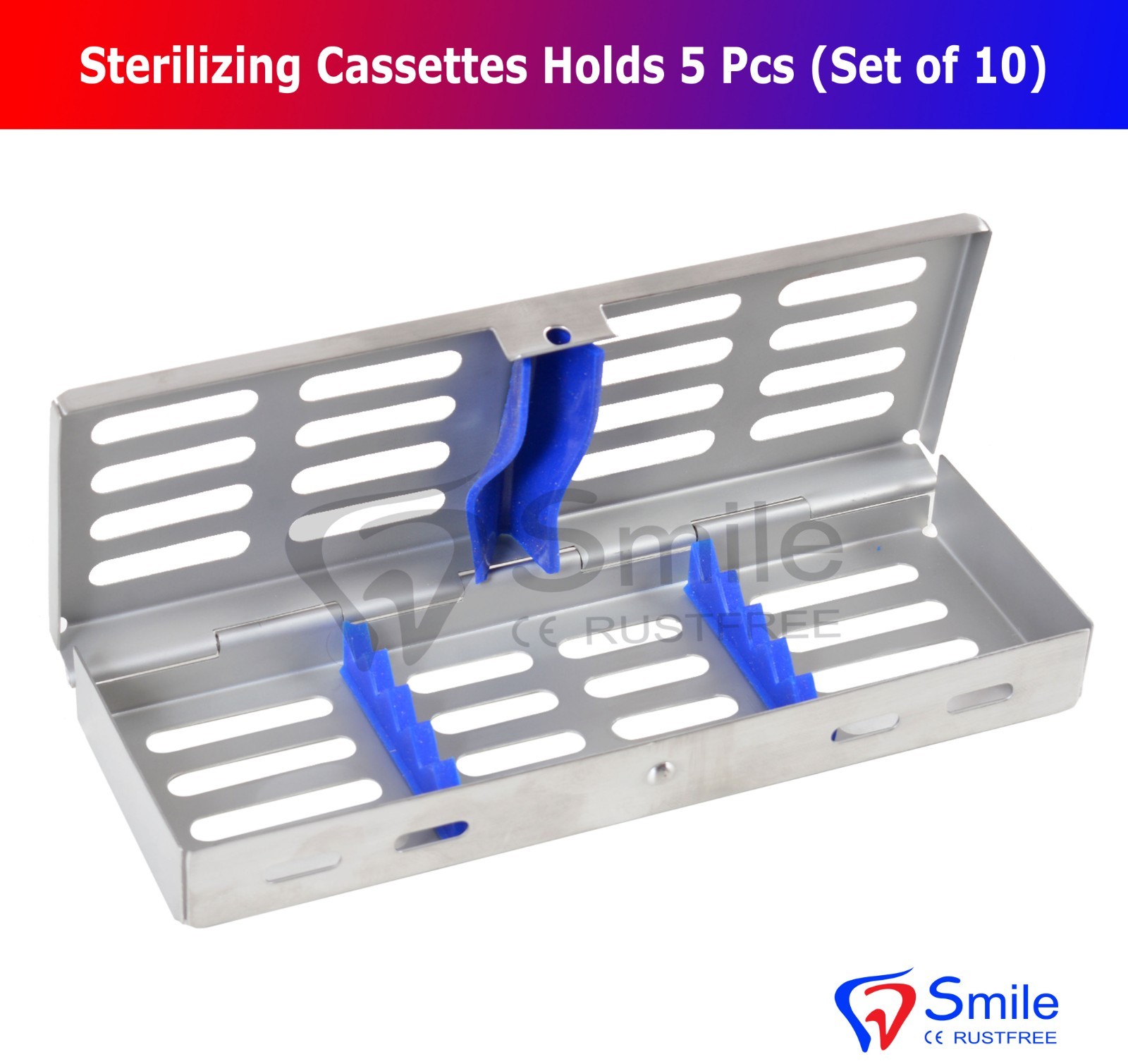 10X Sterilization Cassette Rack Tray Holds 5 Dental Surgical Instruments FDA CE
