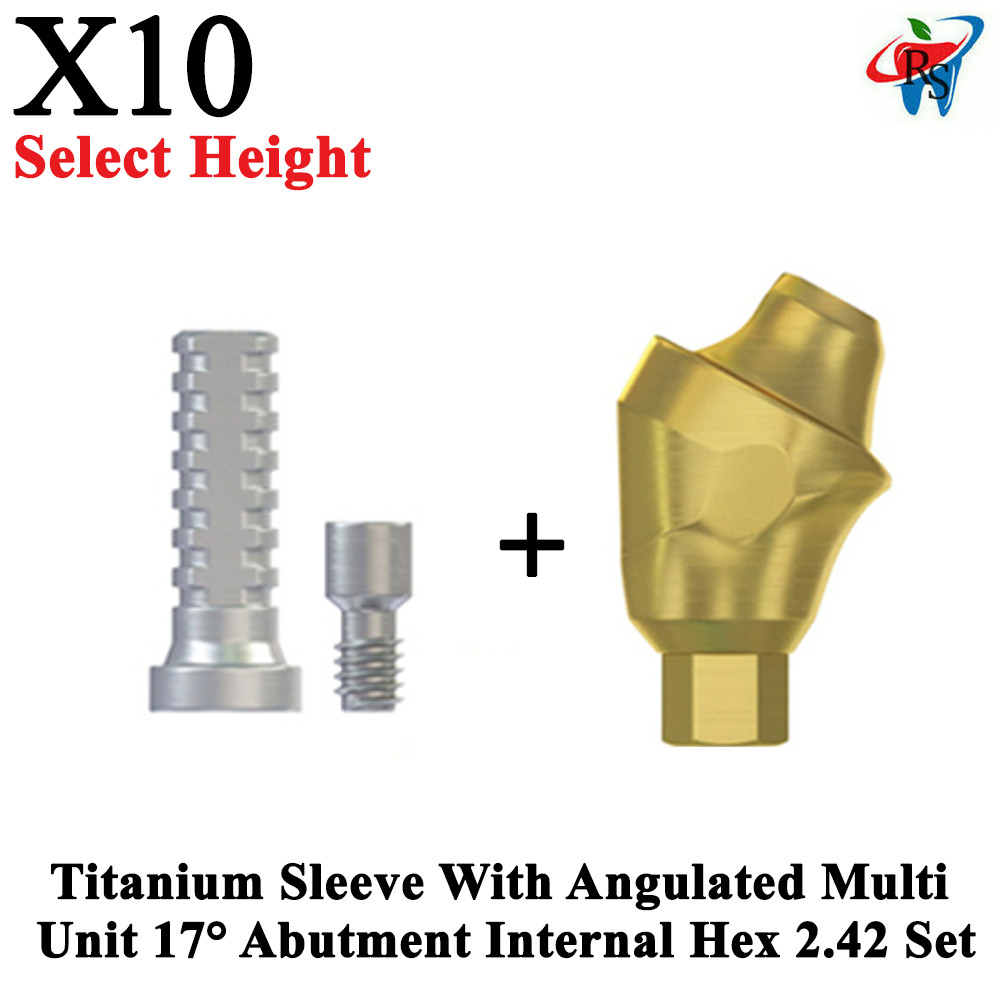 10x Set Dental Angulated 17° Multi-Unit 1.6 RP Int Hex 2.42mm + Titanium Sleeve