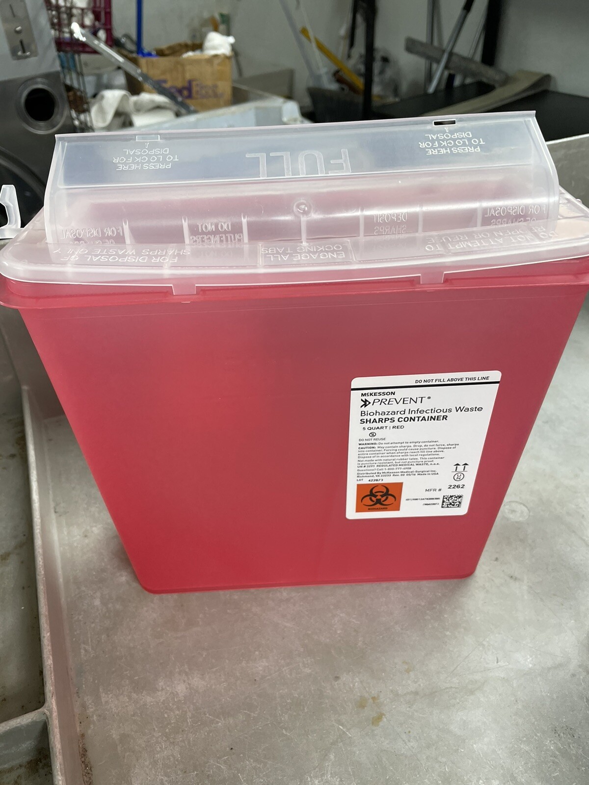 McKesson Prevent Sharps Container 5 Quart 10.75″Hx10.5″Wx4.75″D 2262 1 Each
