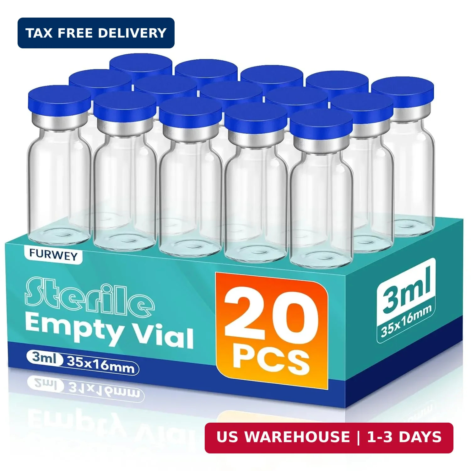 3ml Sterile Glass Vials Self Healing Injection Port Sealing Cap 10pc
