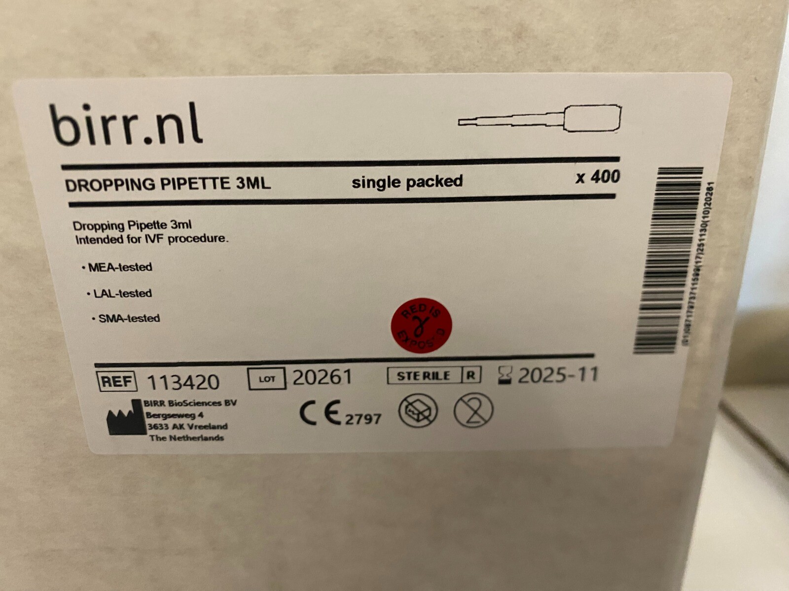 1 Case/400 Birr 113420 Dropping Pipette 3ML Polyethylene IVF Procedure