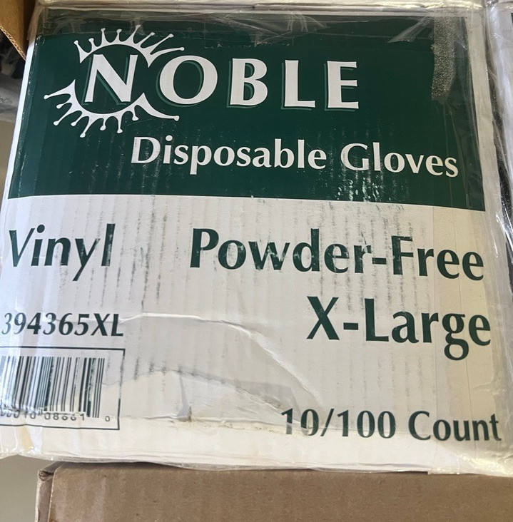 NIB NEW Noble Powder-Free vinyl XL gloves 394365XL case 10/100 count