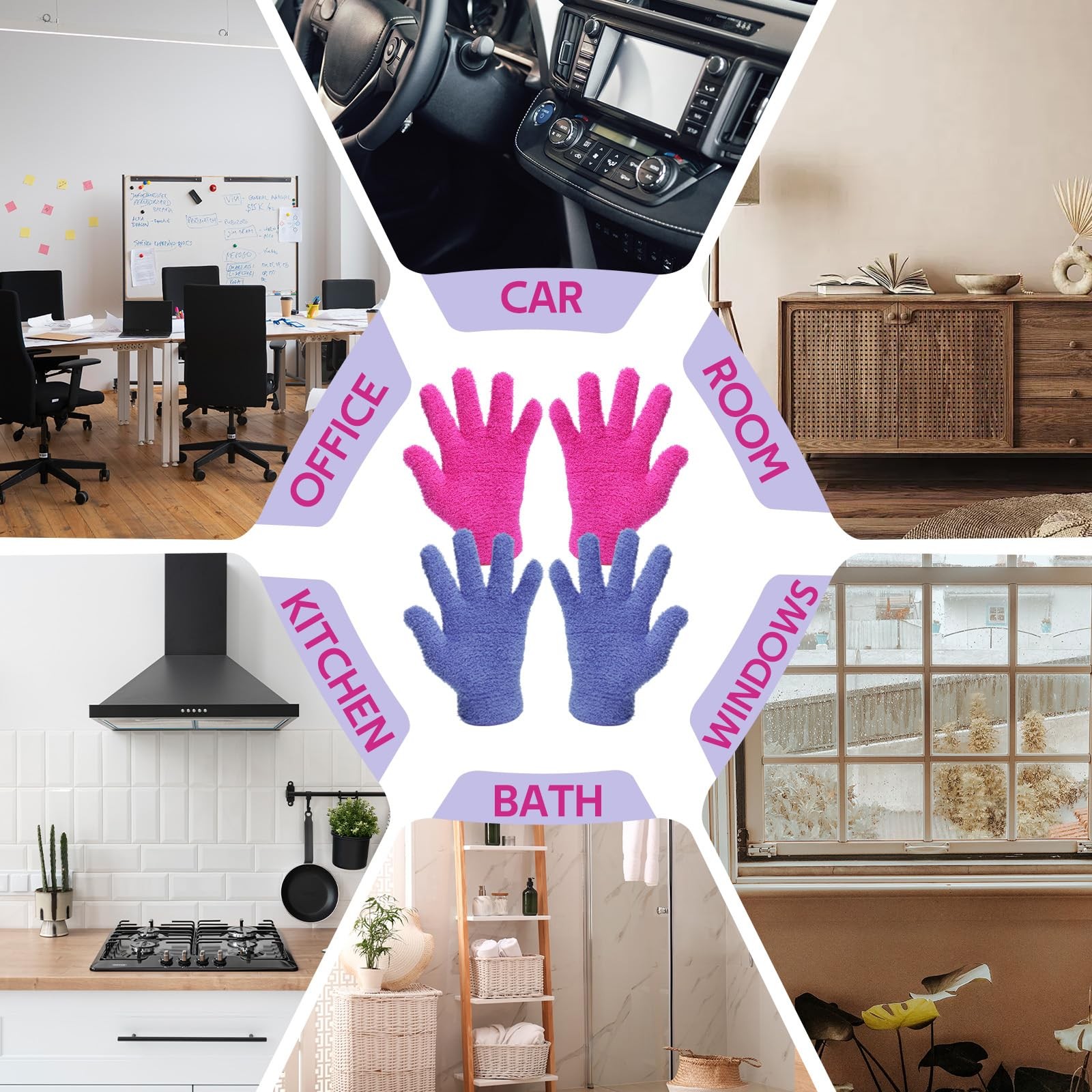 Microfiber Dusting Cleaning Gloves for House, Plants, Cars, Blinds, Windows