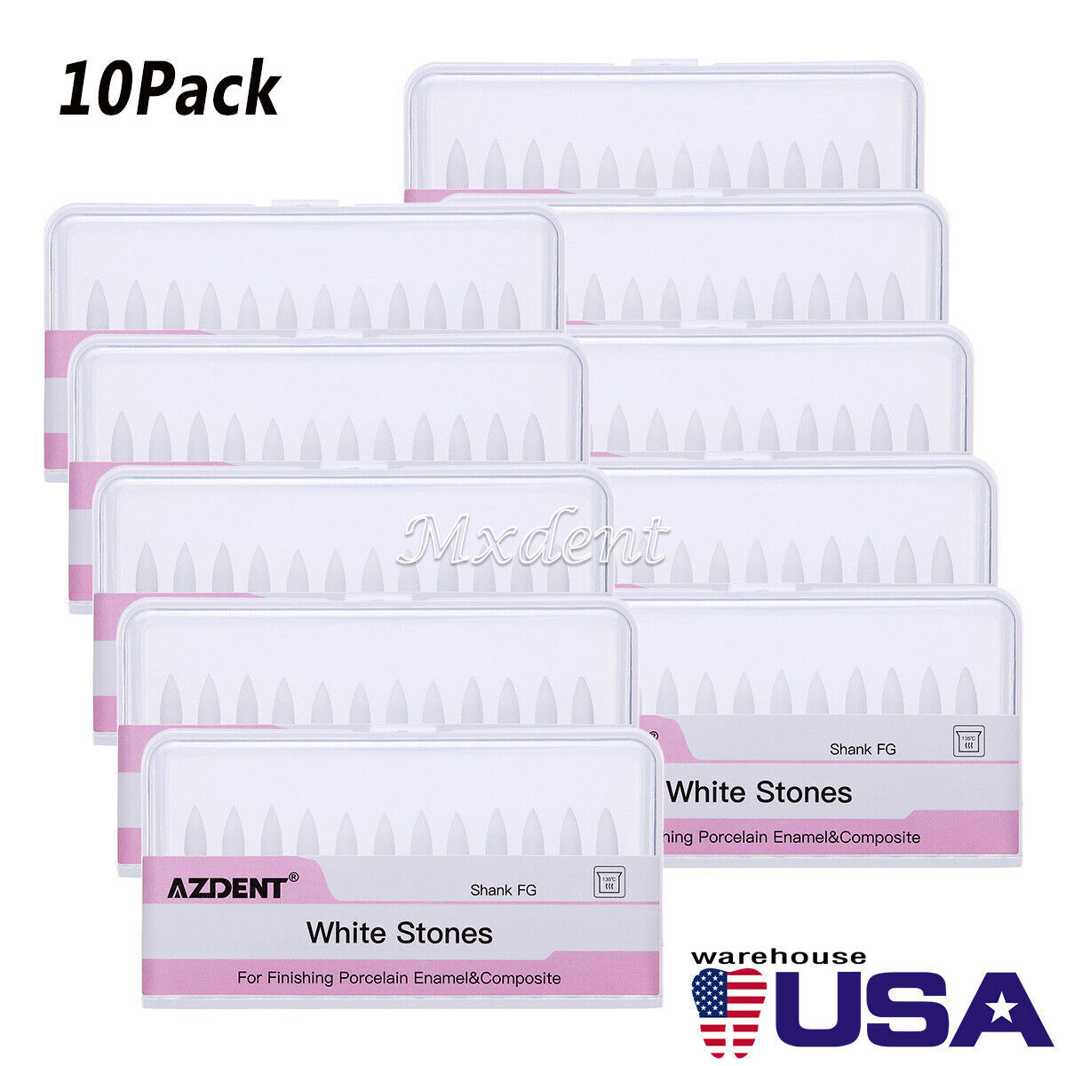10Pack AZDENT Dental Flame White Stone FL2 Polishing FG Burs Abrasion Point Burs