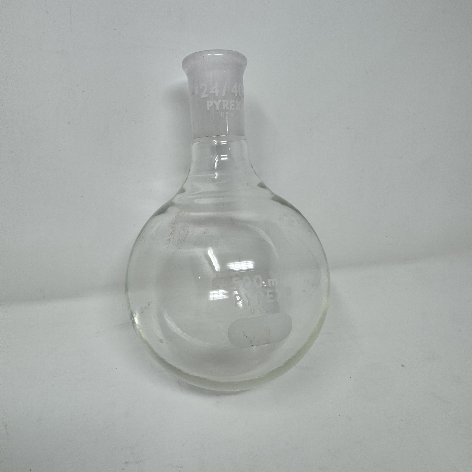 PYREX 500mL Round Bottom Flask Single Neck 24/40 Joint Borosilicate Glass Lab