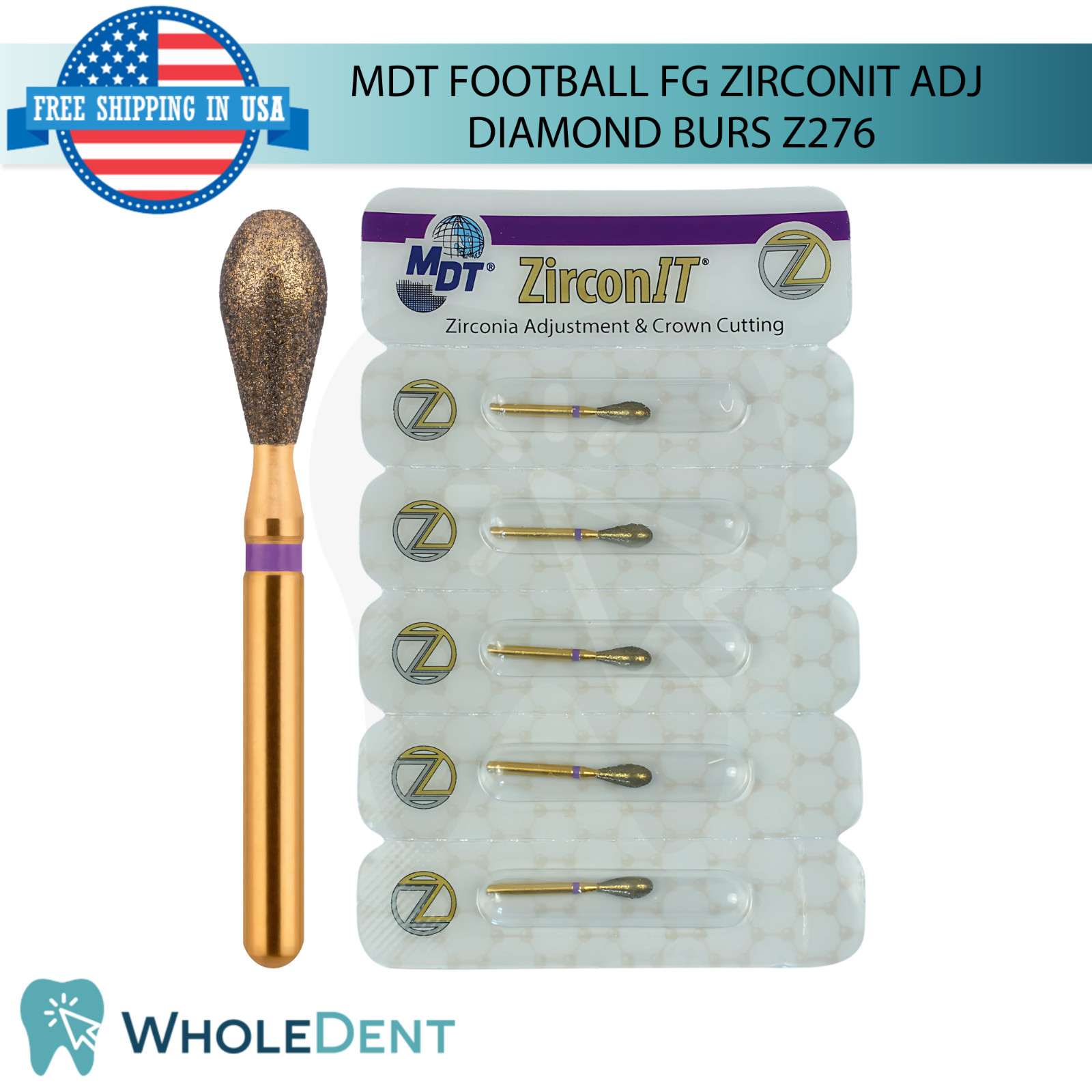 Dental MDT FG ZirconIT ADJ Football Z276 Diamond Adjustment Burs L19.0mm Tool