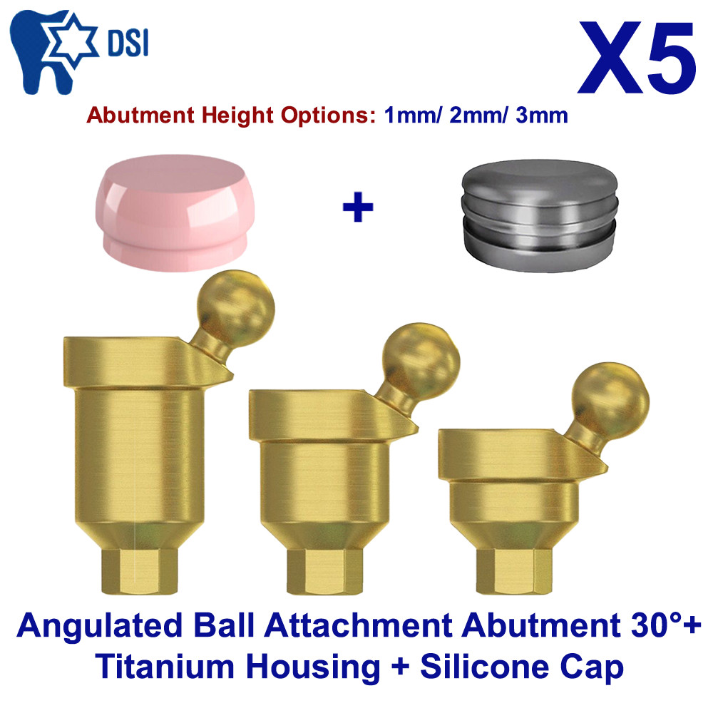 5x DSI Angulated Ball Attachment Abutment 30° Basic Kit Soft Silicone Cap