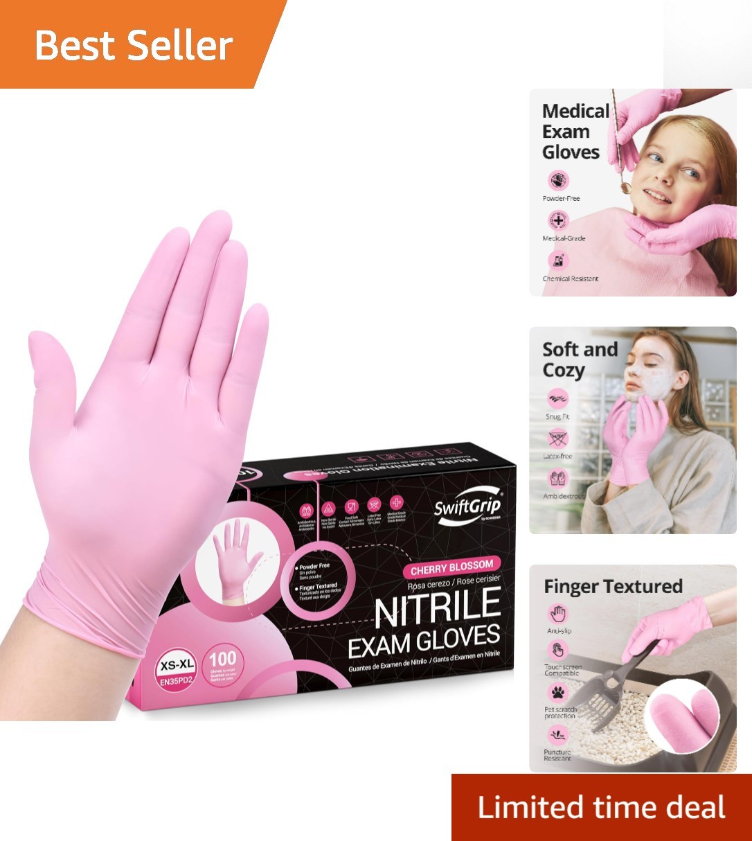 3-Mil Powder-Free Pink Nitrile Disposable Gloves for Estheticians – 100 Count