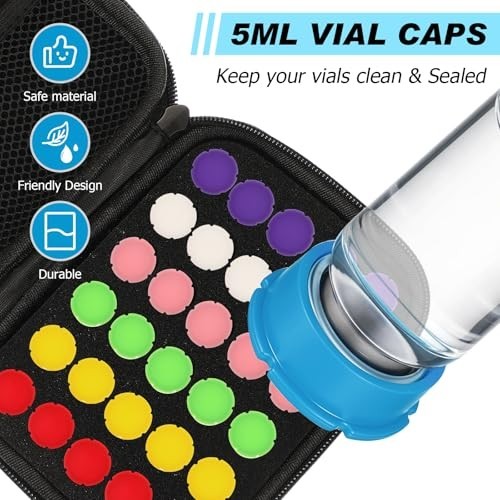 24 Pack 30ml Reusable Glass Vial Caps – Leakproof Silicone Flip Covers, 8 Colors