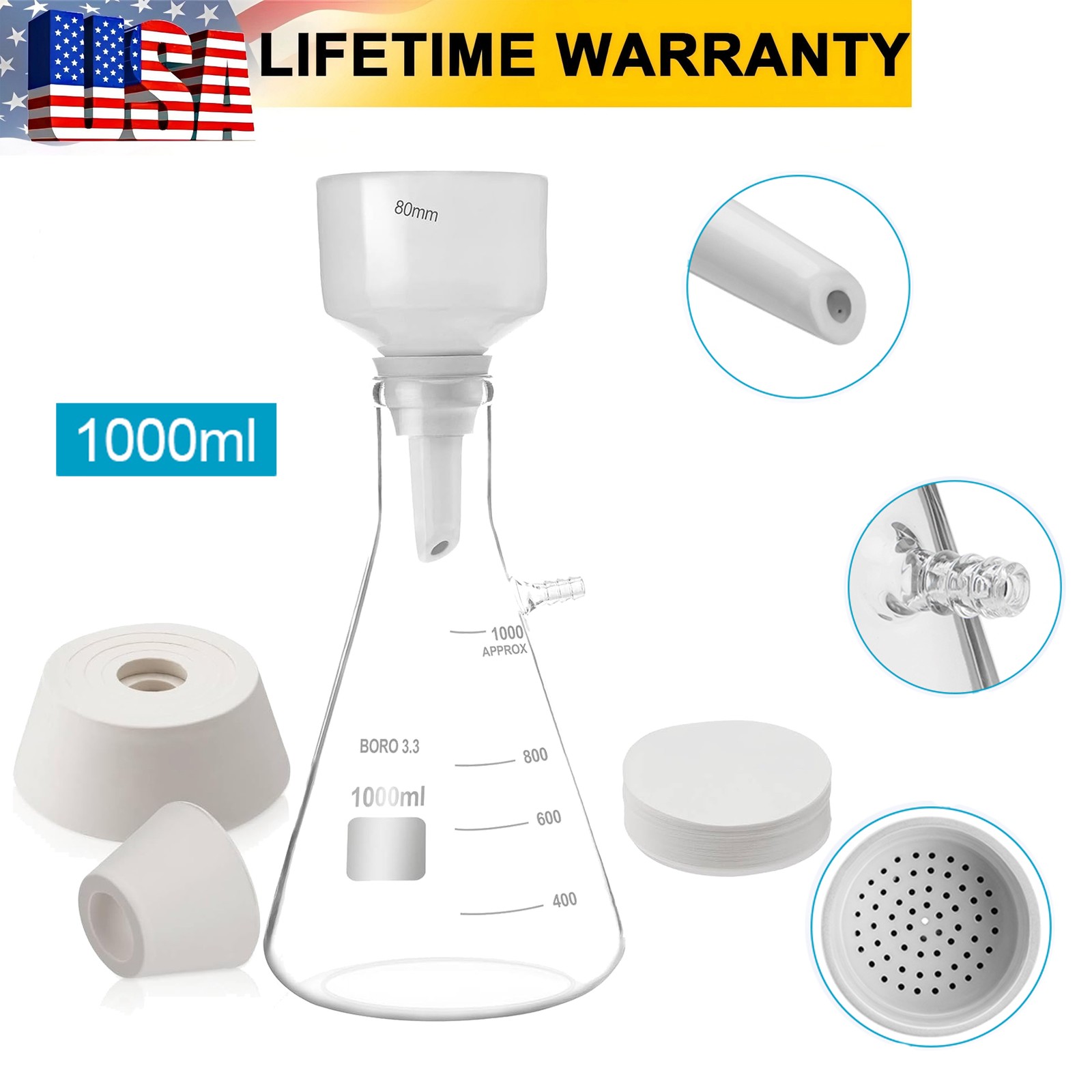 1000mL Lab Buchner Funnel Filtering vacuum filter flask set Lab Vacuum Filter