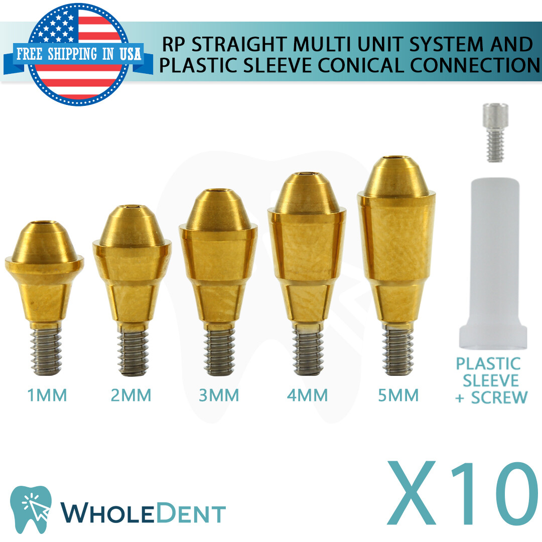 10x Regular Straight Multi Unit 1.6mm Prosthetic Plastic Sleeve Conical Hex 2.65