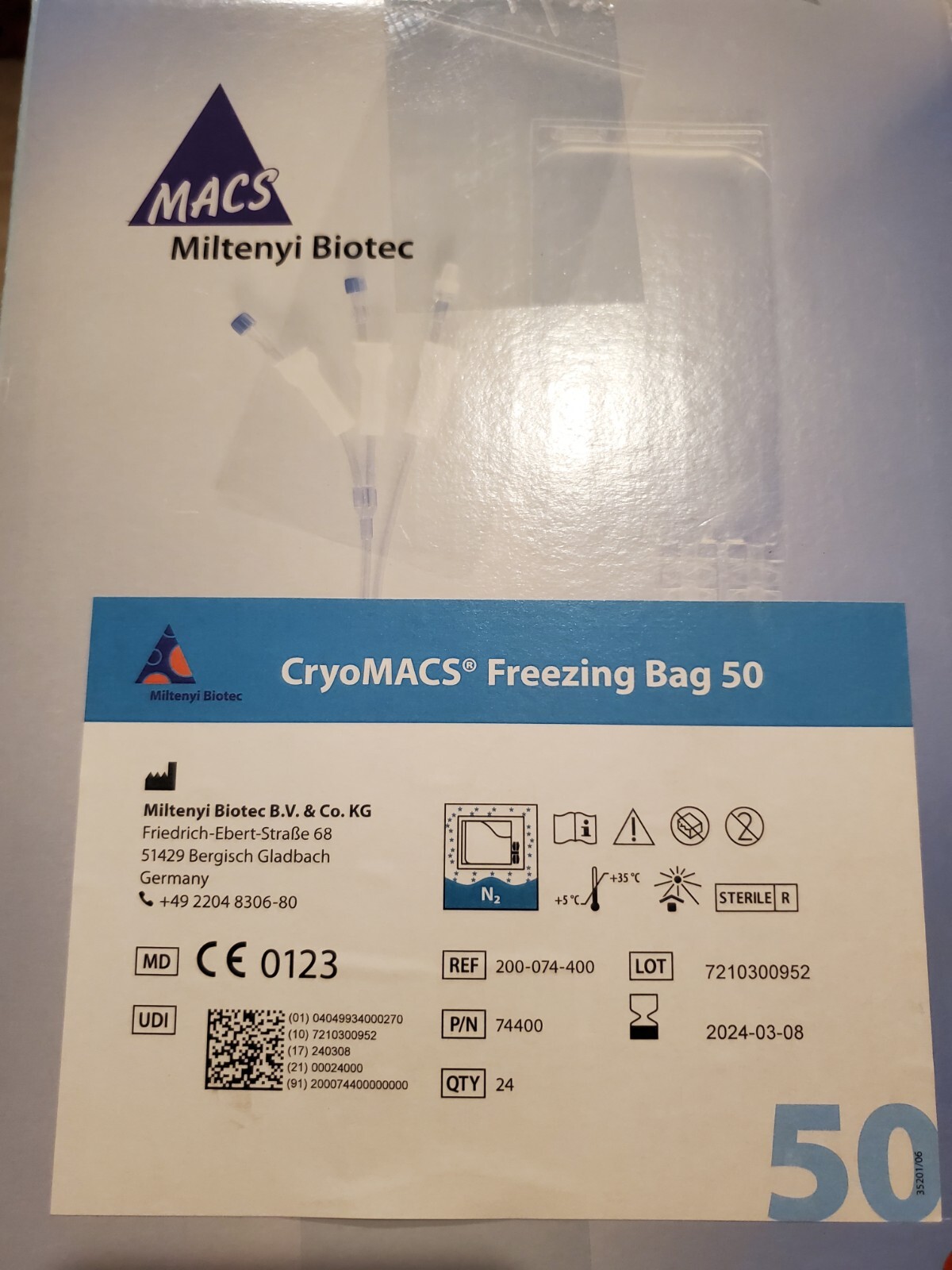 Miltenyi Biotec 200-074-400 CryoMACS Freezing Bag 50. 24 Bags. Free Shipping US
