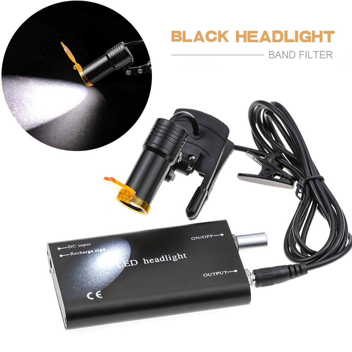 5W Dental Plastic Clip LED Headlight High Power Lamp+Light Shield DY-007 Black