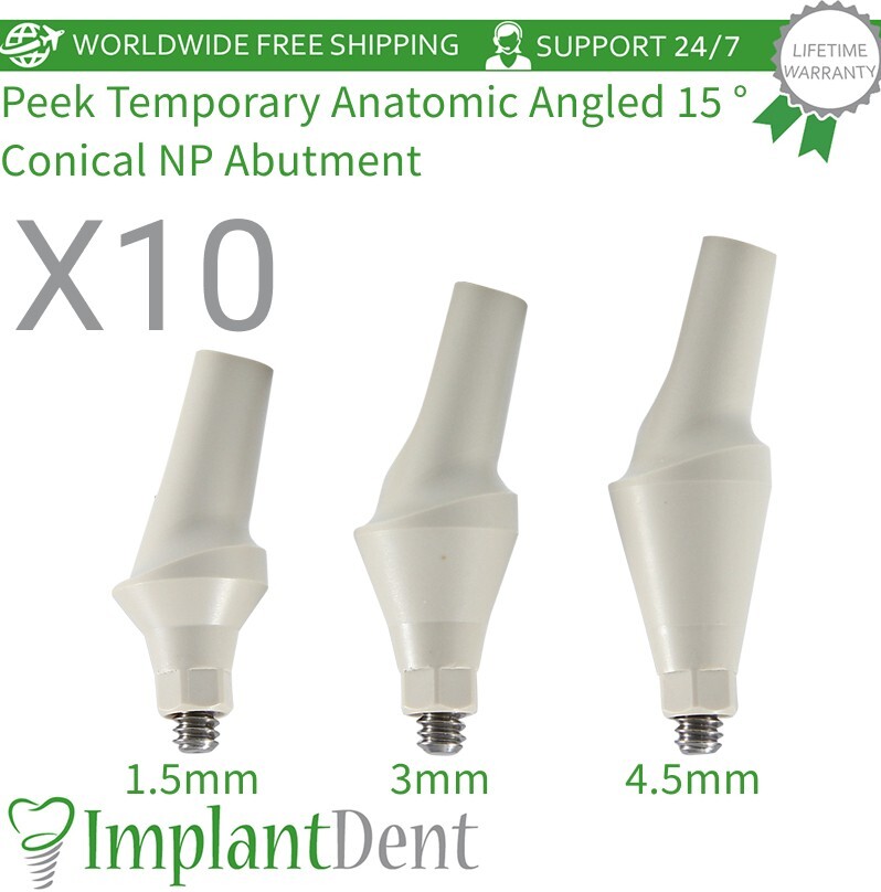 10X Peek Temporary Anatomic Angled 15° Dental Fixture Conical NP 2.25mm