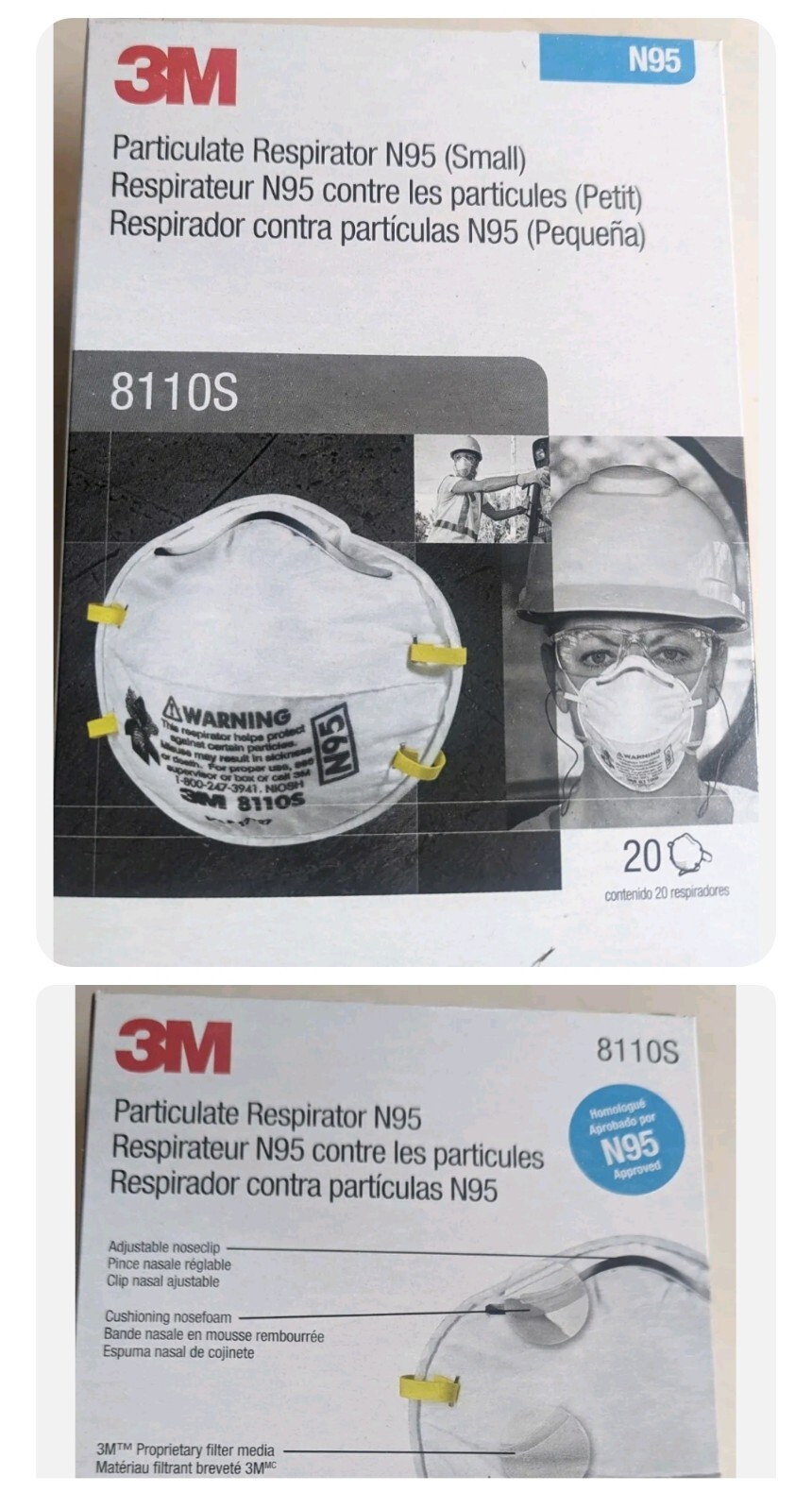 3M 8110S, Small Dust Masks, N95 Particulate Respirators, Pack of 20 EXP 05/2025