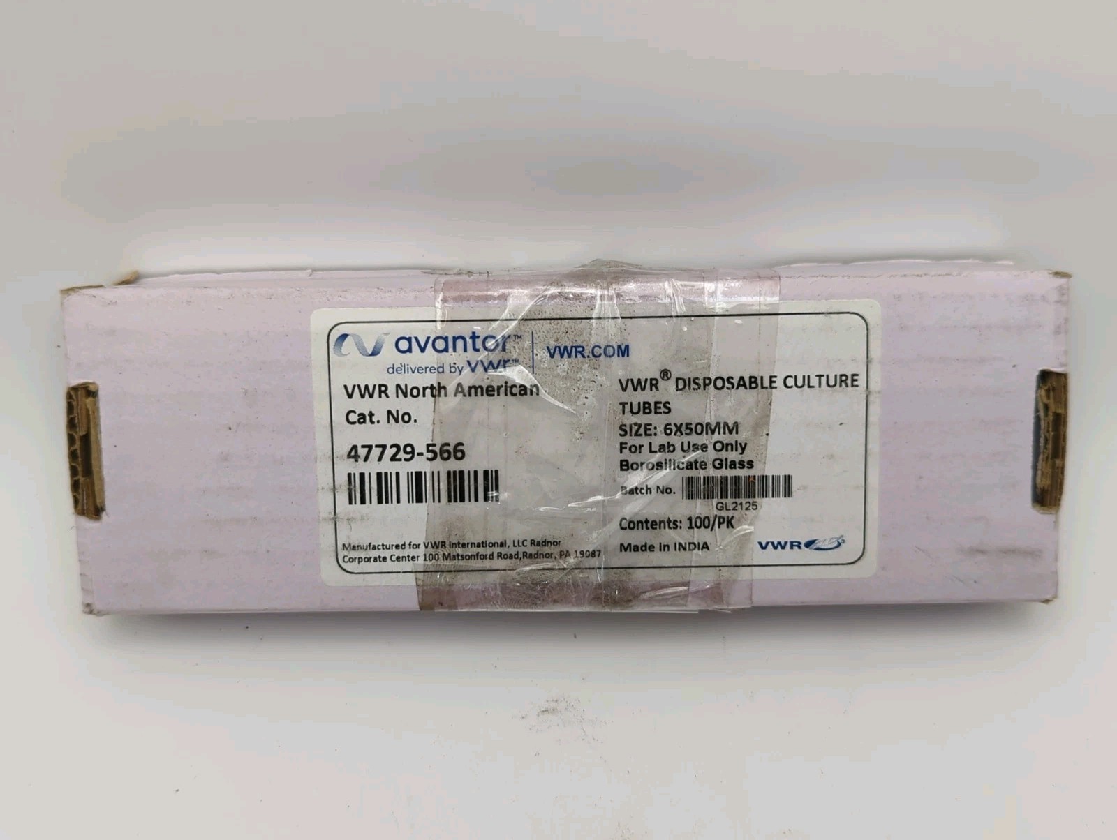 VWR 47729-566 Glass Culture Tubes 6x50mm Borosilicate 100/PK Open Box
