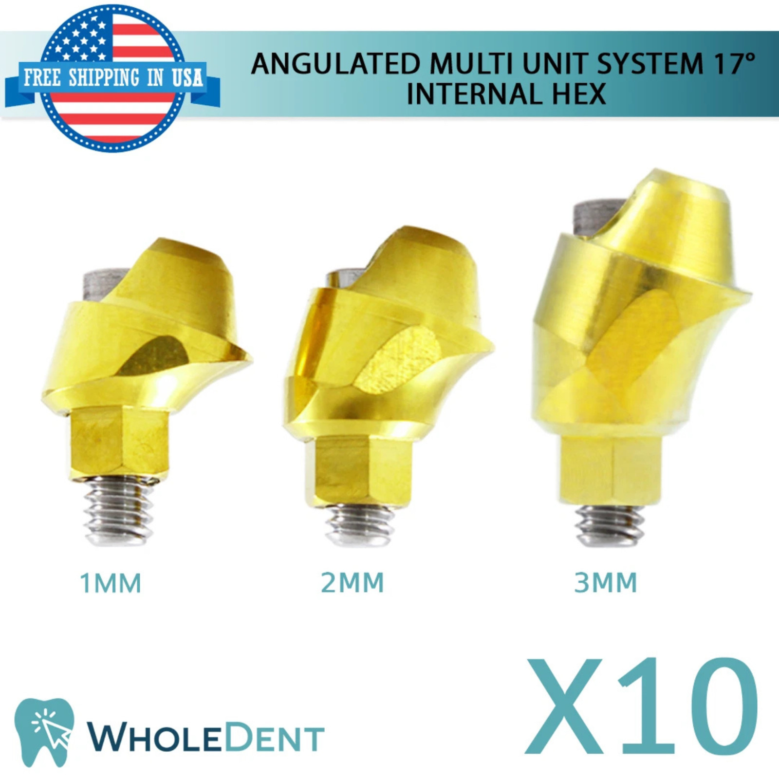 10x Dental Angulated 17° Prosthetic Multi Unit System 1.6mm Int Hex 2.42mm