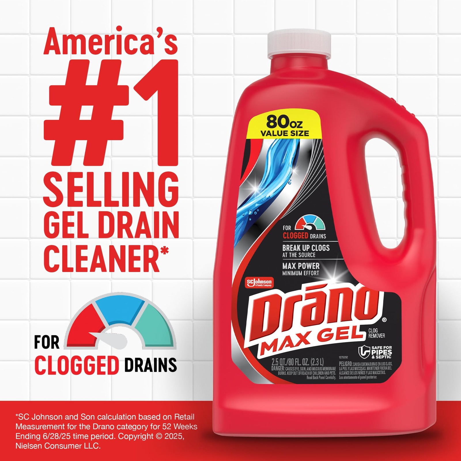 Drano Max Gel Drain Clog Remover & Cleaner, Fast-Acting 80 Fl Oz (Pack of 2)
