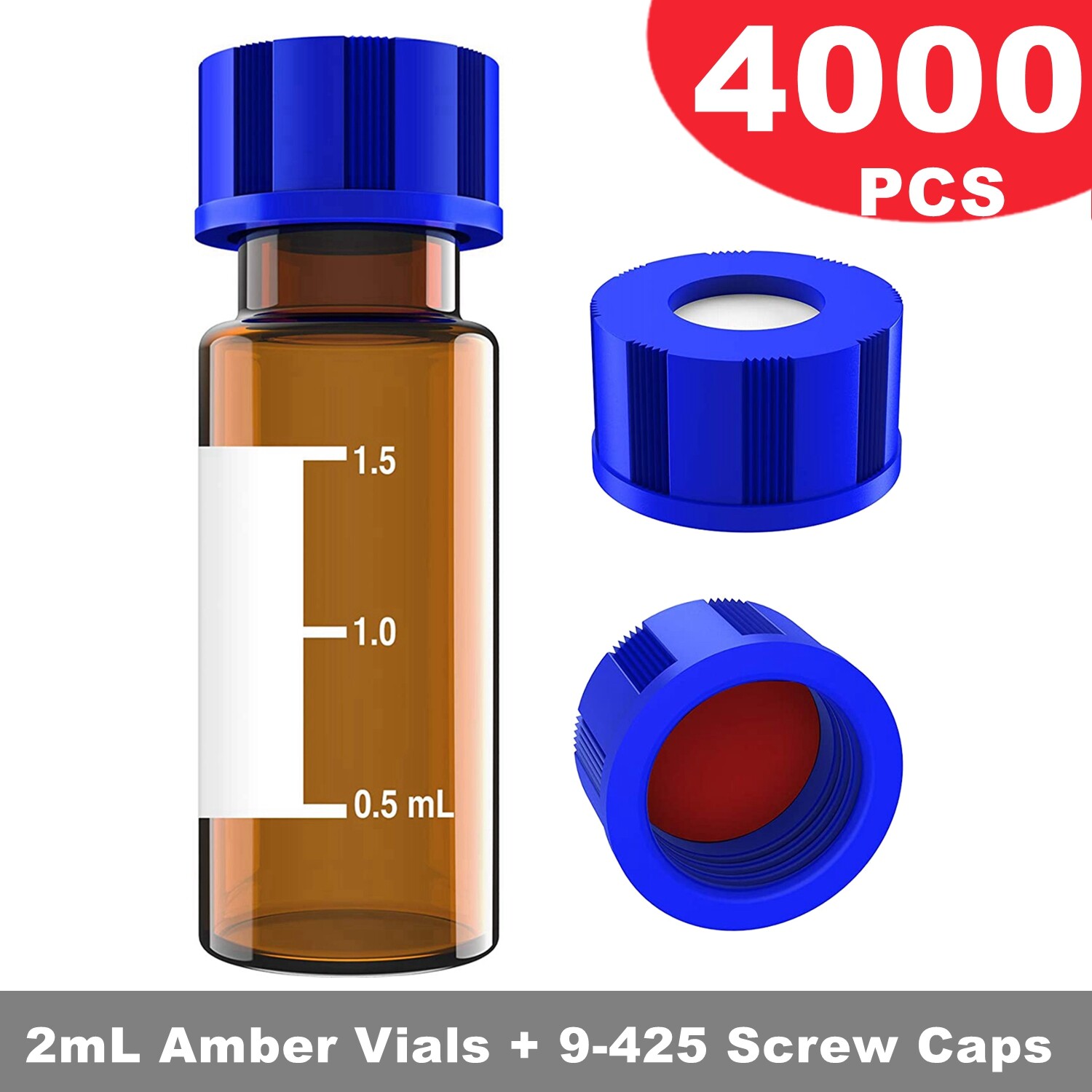 Simpure 4000pcs Amber 2mL Glass Vials Screw Caps HPLC Mark Area Sealed Design US