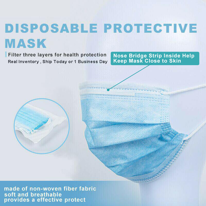 50/100/200/1000 PC Disposable Face Mask 3-Ply Face Mouth Cover Non Medical Use
