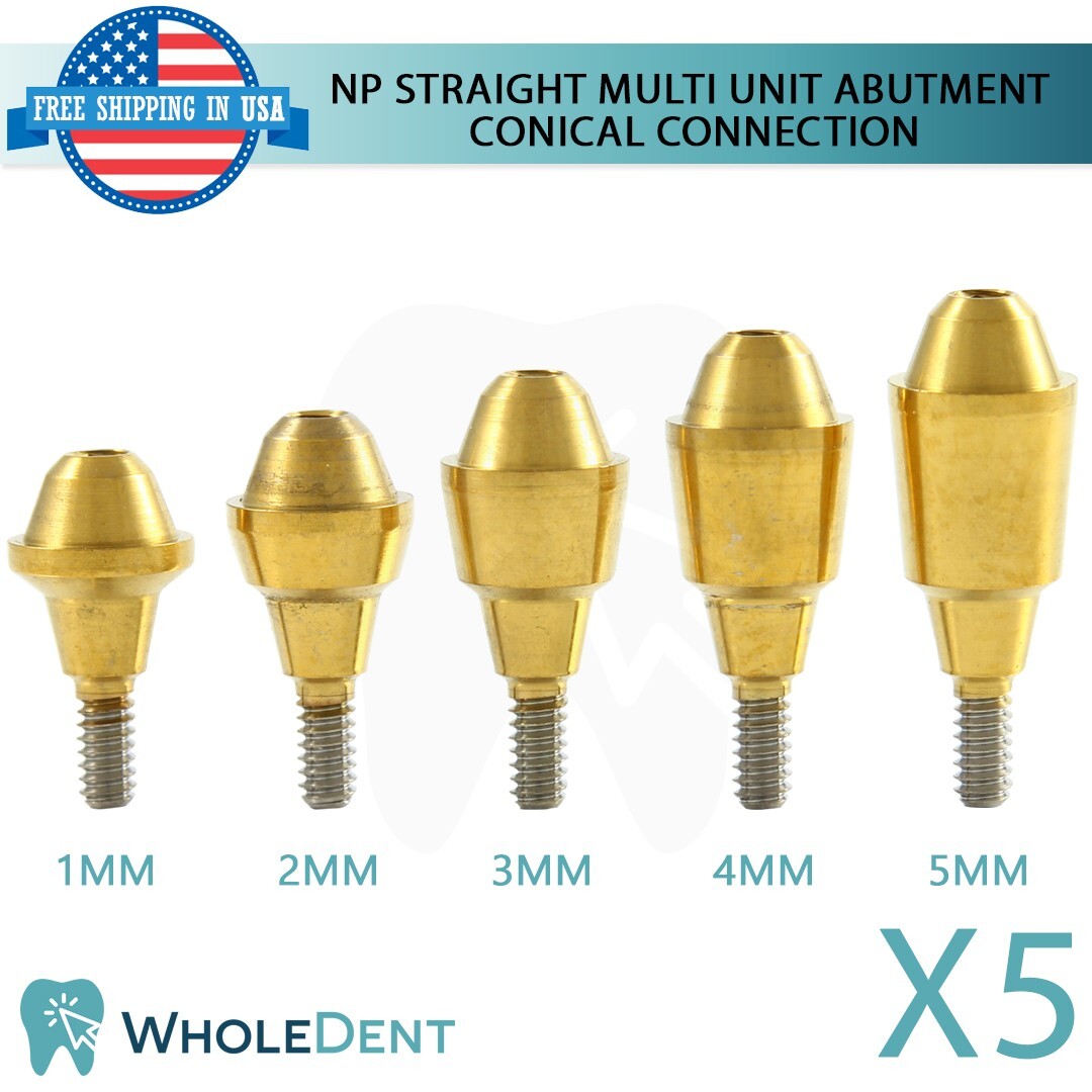 5x NP Conical Connection Straight Abutment Multi Unit 1.6mm Titanium Dental
